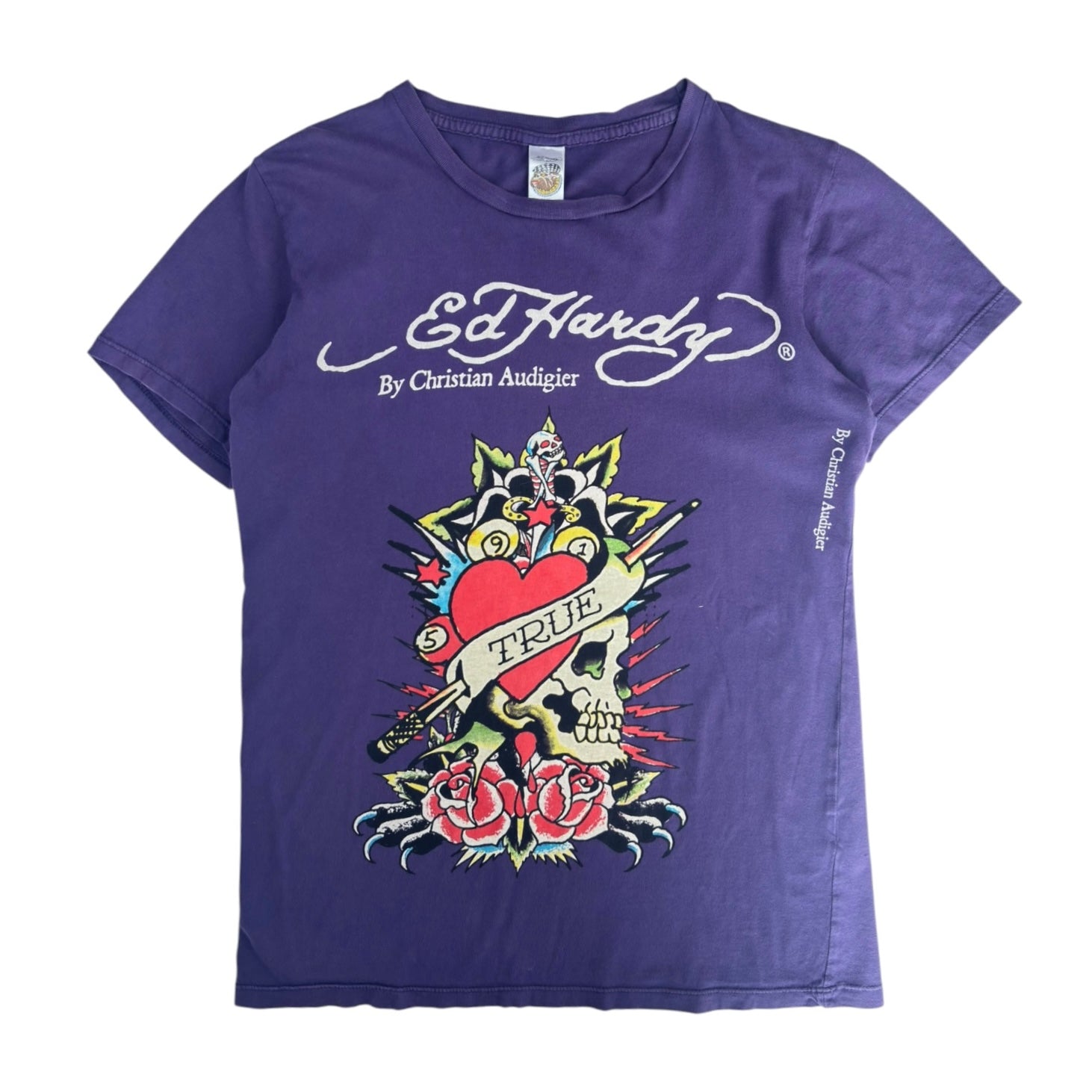 (W) Y2K Ed Hardy Christian Audigier Graphic Tee Purple