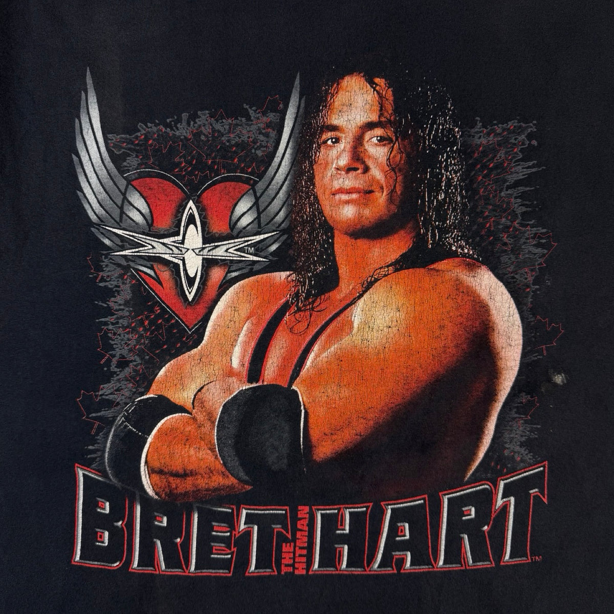 Vintage Bret The Hitman Hart Maple Leaf T-Shirt Black
