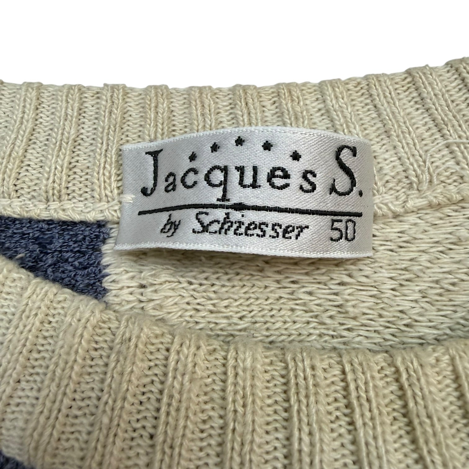 Vintage Jacques S Cable Knit Sweater White/Blue