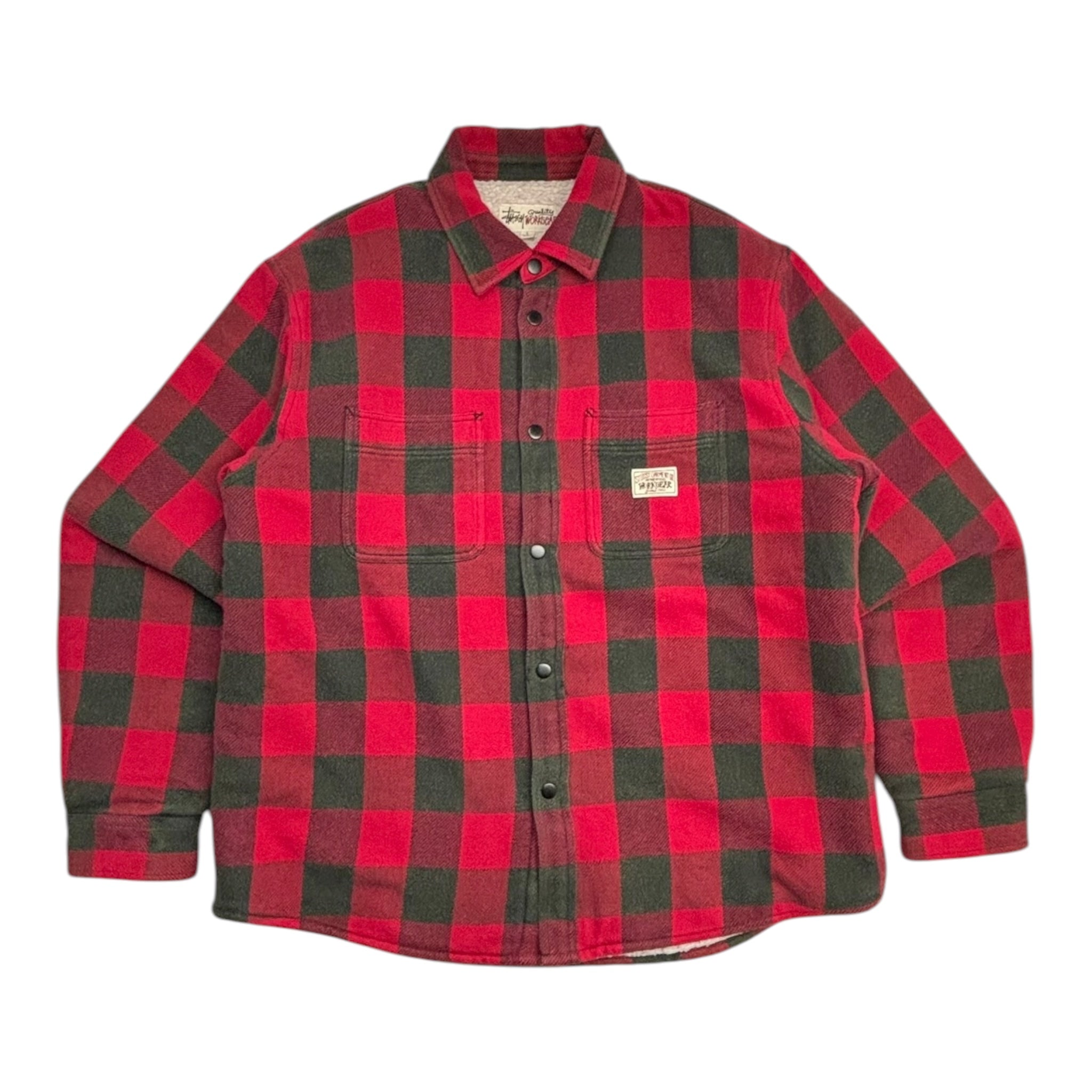 Stussy Sherpa Lined Buffalo Plaid Shirt Red