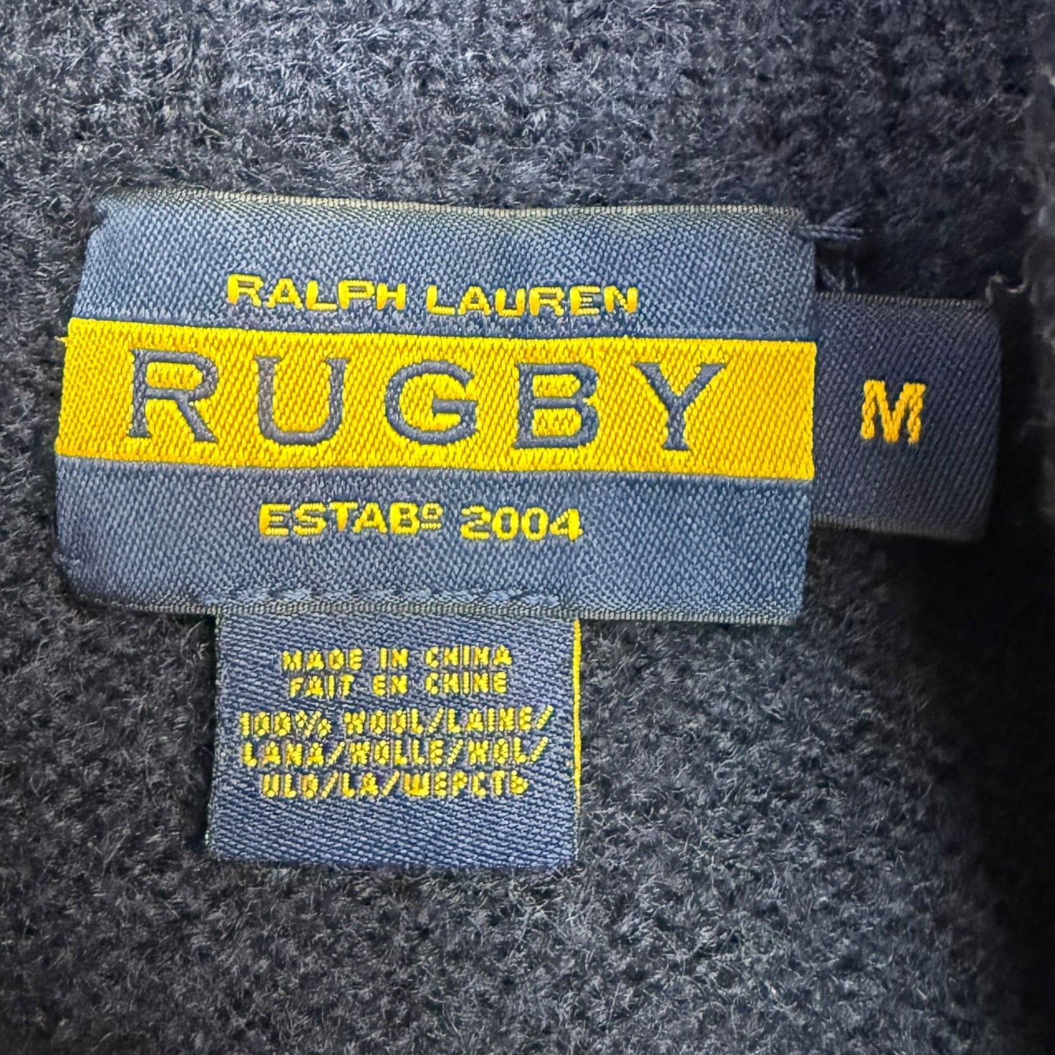 Vintage Ralph Lauren Rugby Chief Head Wool Shawl Navy