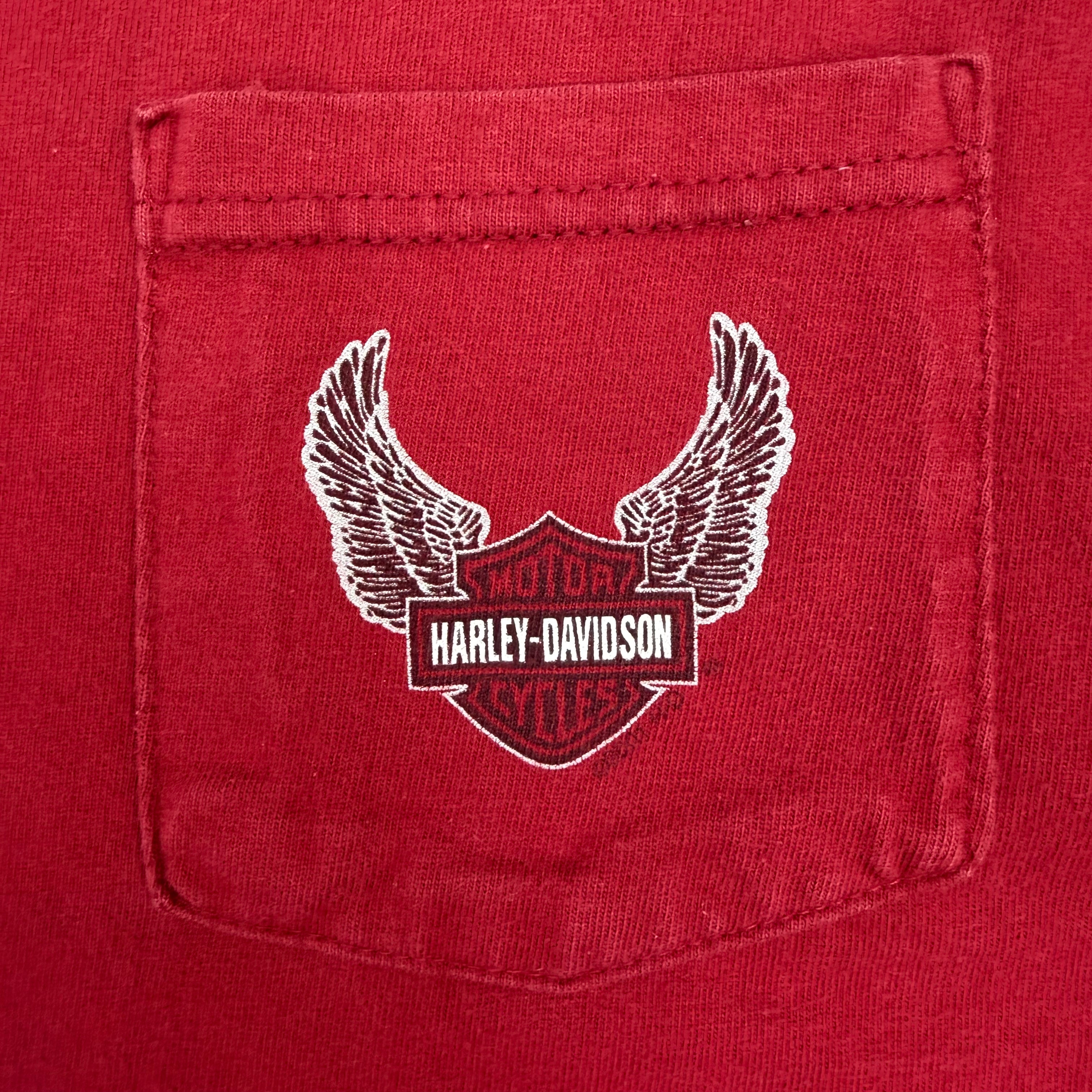 Vintage Harley Davidson “Live Free Or Die” Littleton Pocket Tee Red