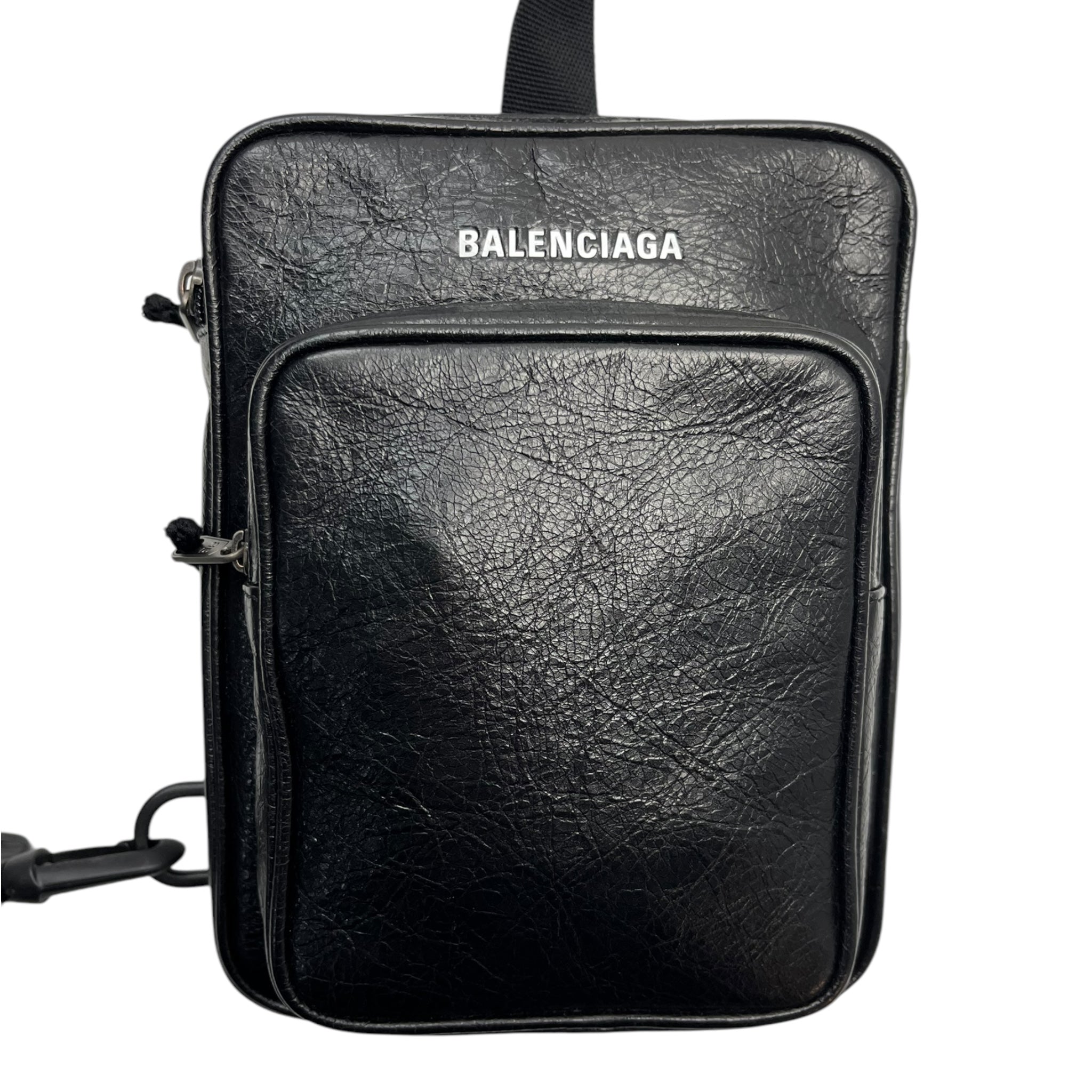 Balenciaga Explorer Crossbody Messenger Bag in Black Lambskin