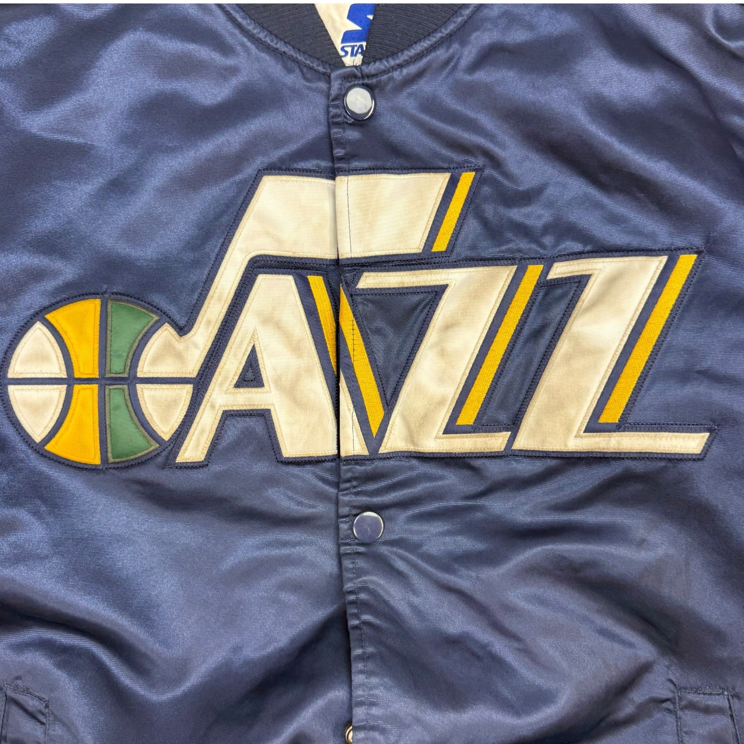 Vintage Starter Utah Jazz Satin Bomber Jacket Dark Blue
