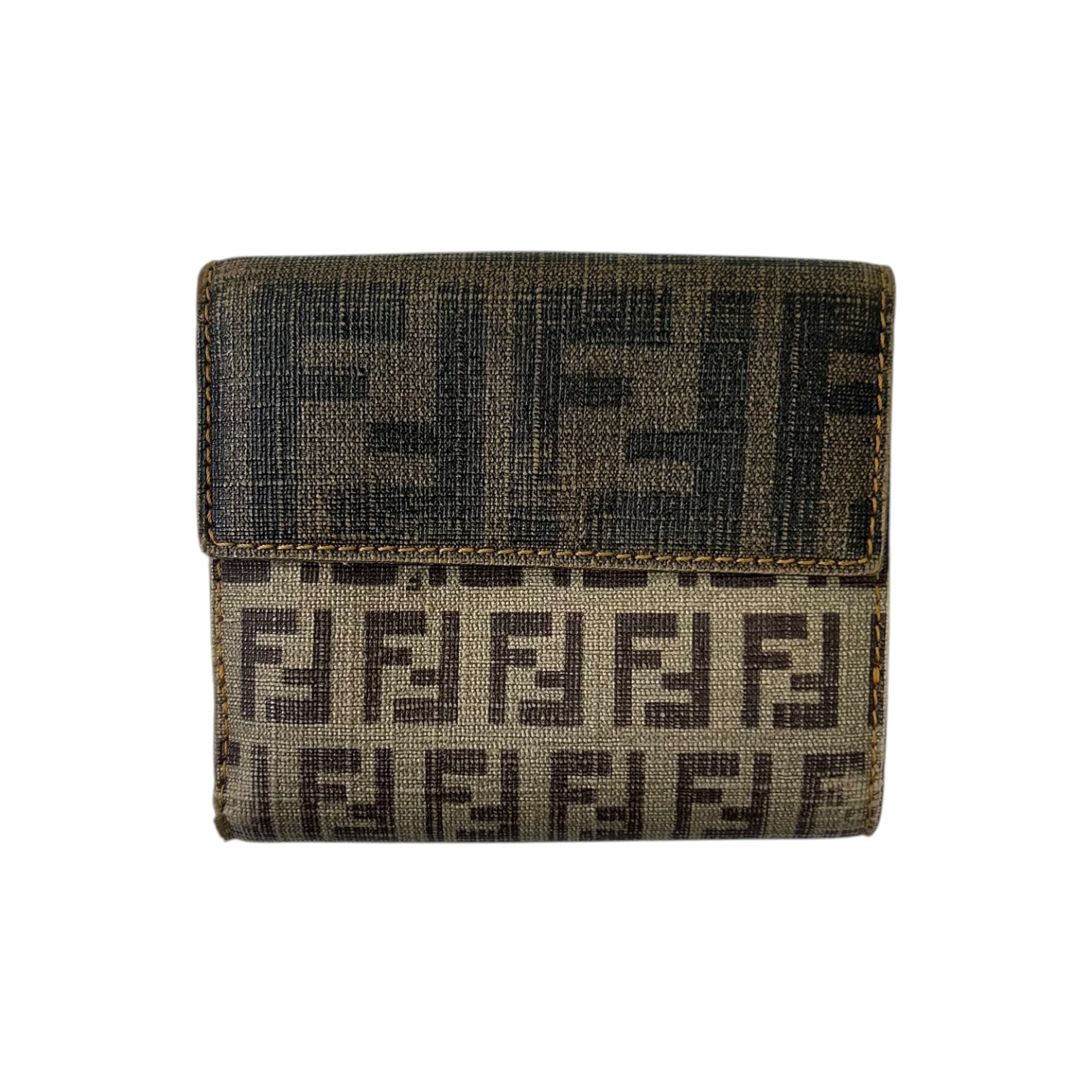 Fendi Zucca Compact Bi-Fold Wallet Beige