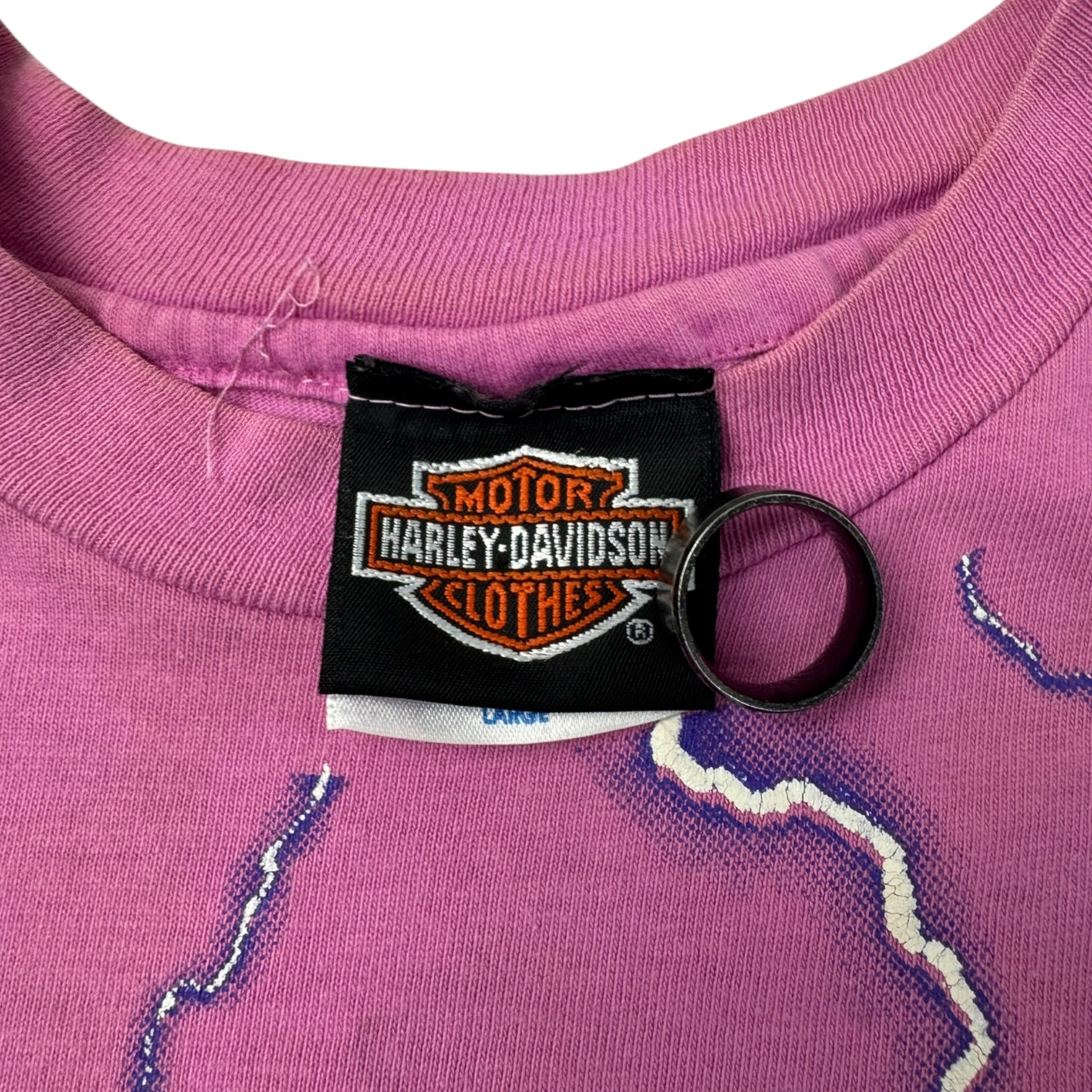 Vintage Harley Davidson ‘Thunder & Lightning’ All Over Print T-Shirt Pink