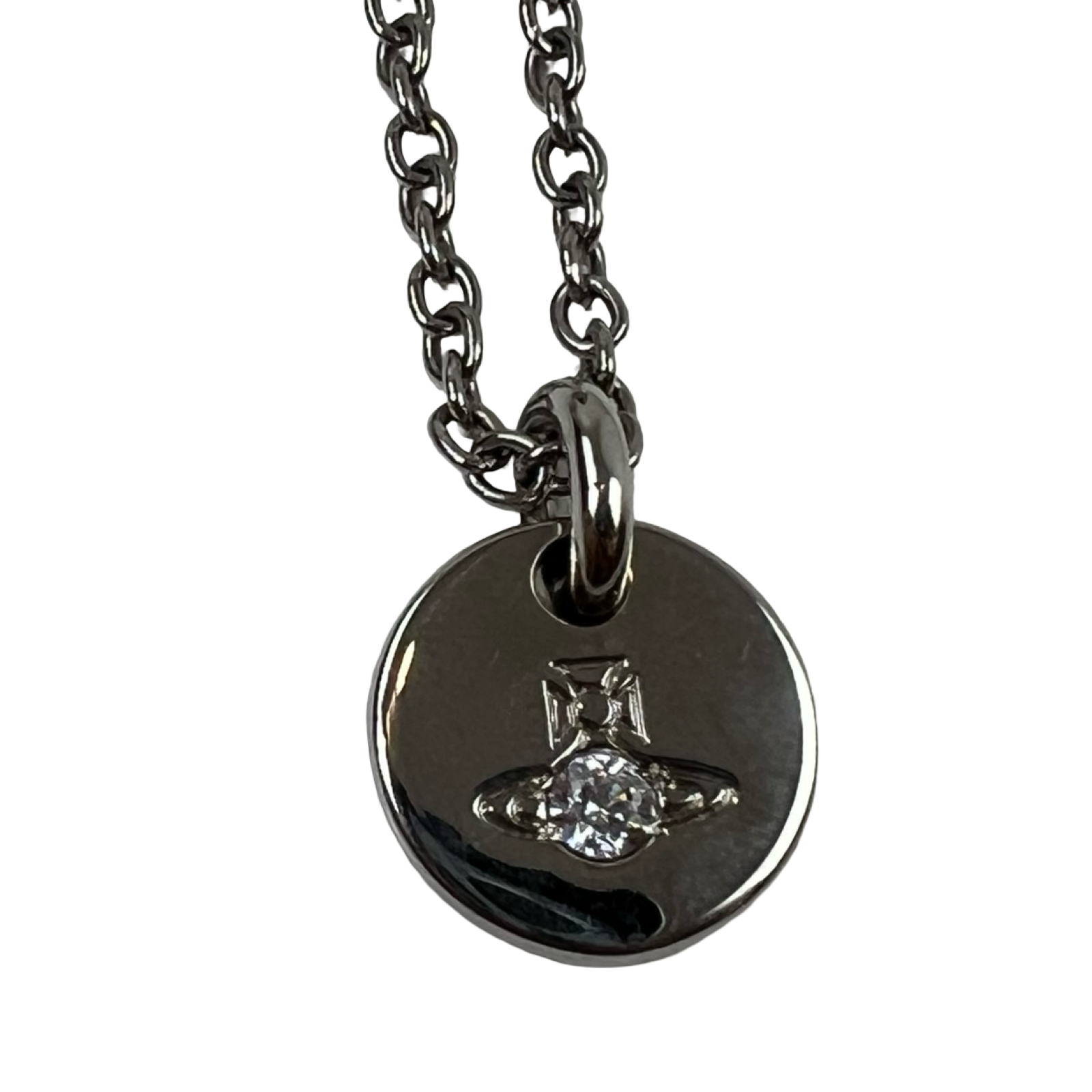 Vivienne Westwood Man Lewis Ruthenium Plated Disc Pendant Necklace