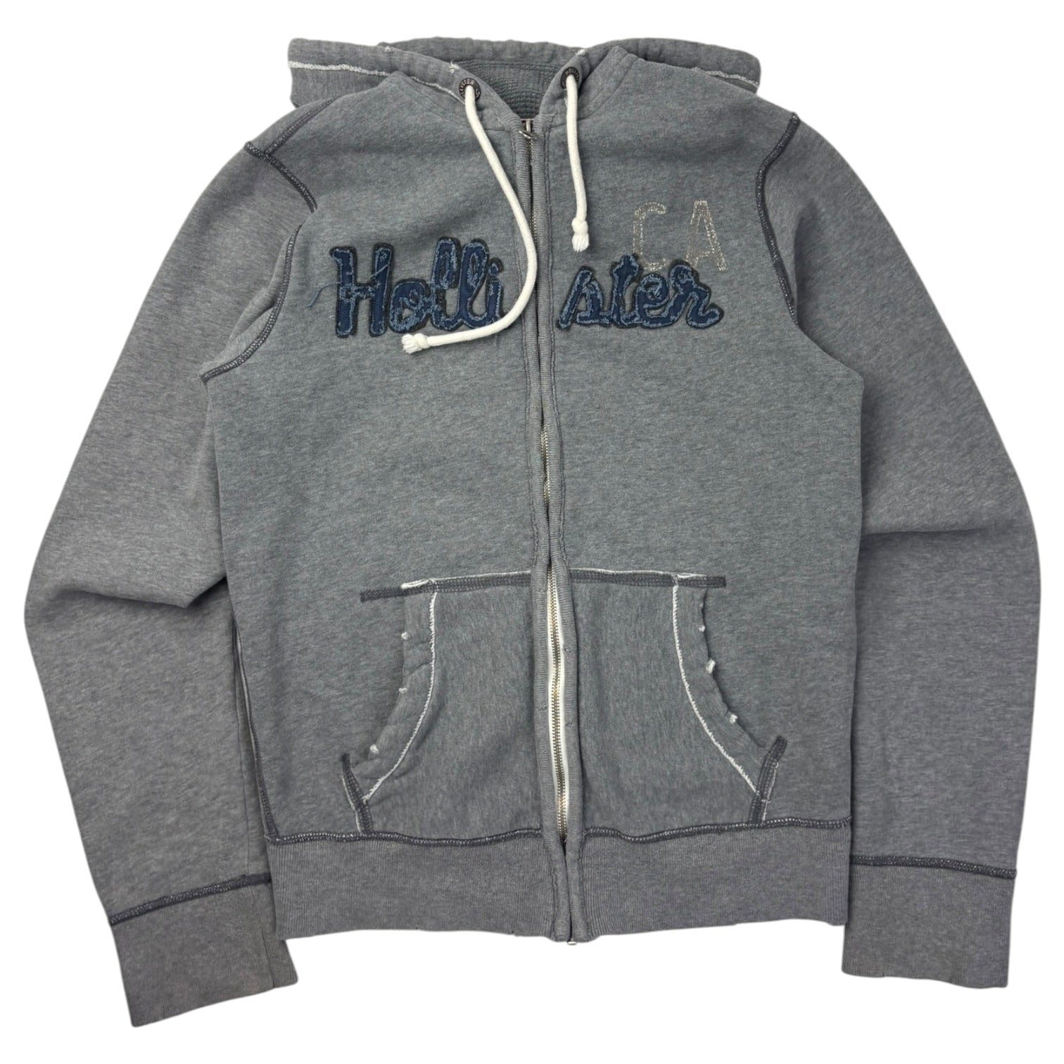 Y2K Hollister Waffle Hood Full Zip Hoodie Grey