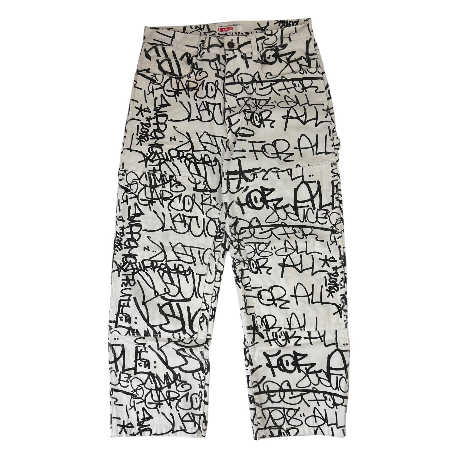 Supreme x Comme Des Garçon Shirt Justice For All Graffiti Pants White