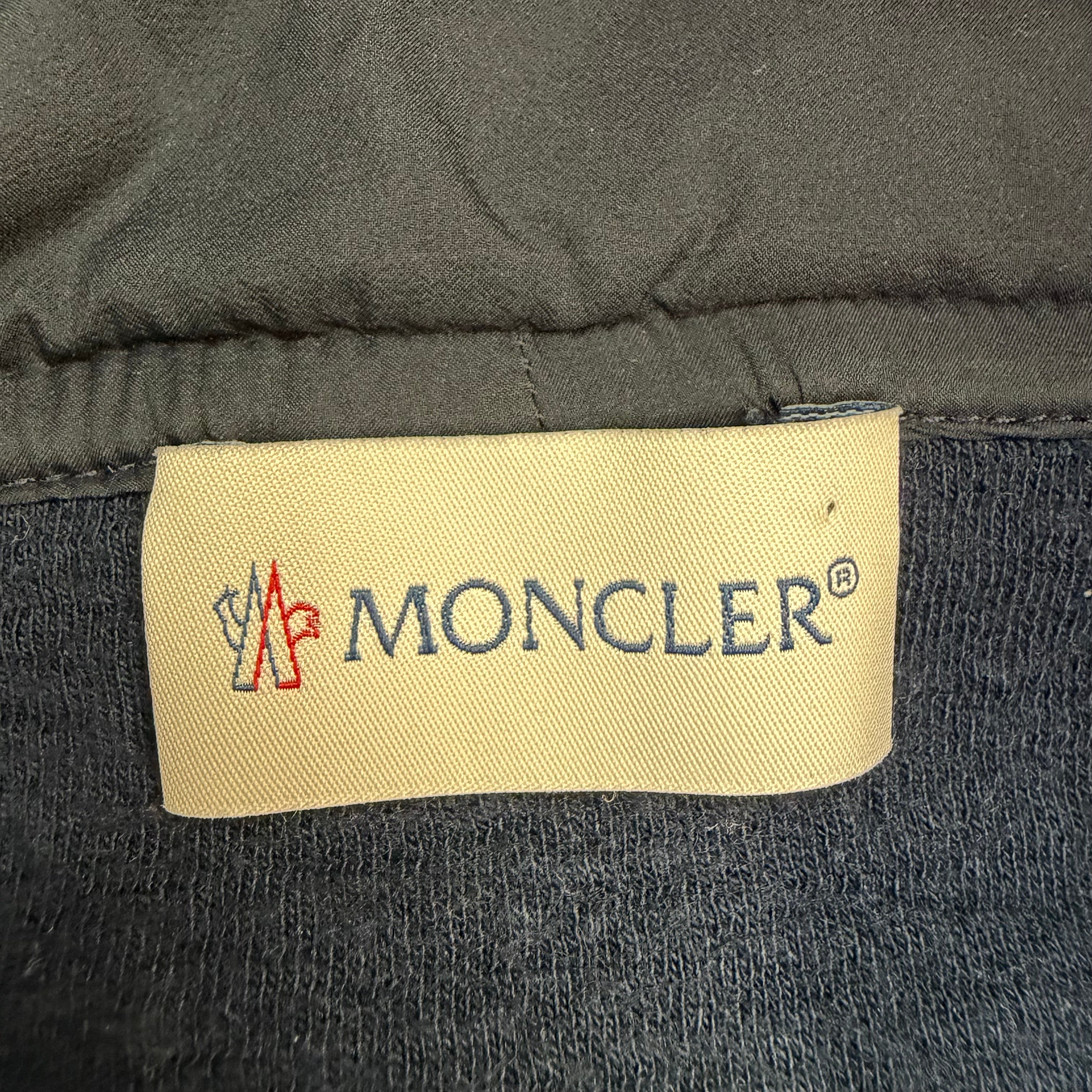 Moncler Leather Logo Cotton Blend Hoodie Navy