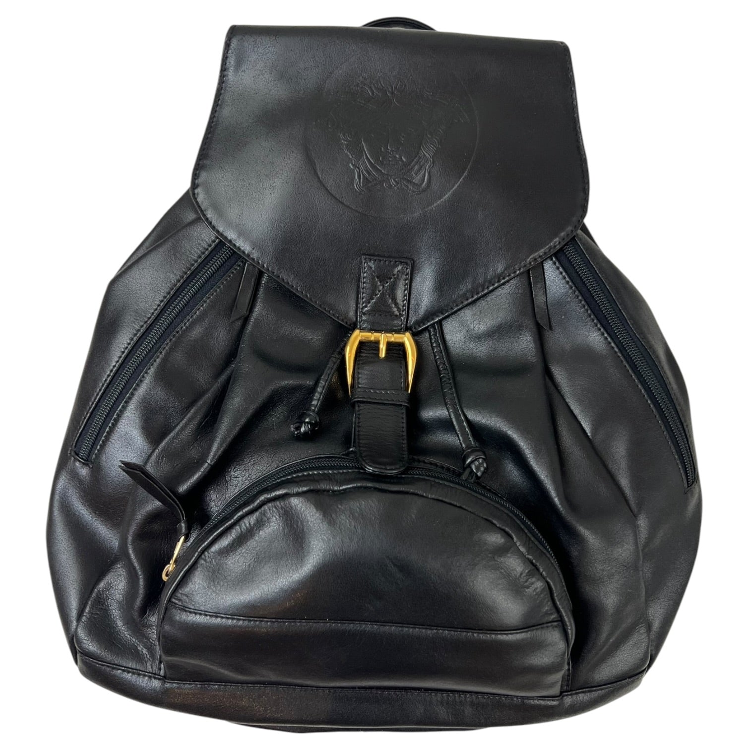 Vintage Gianni Versace Leather Medusa Head Logo Backpack Black