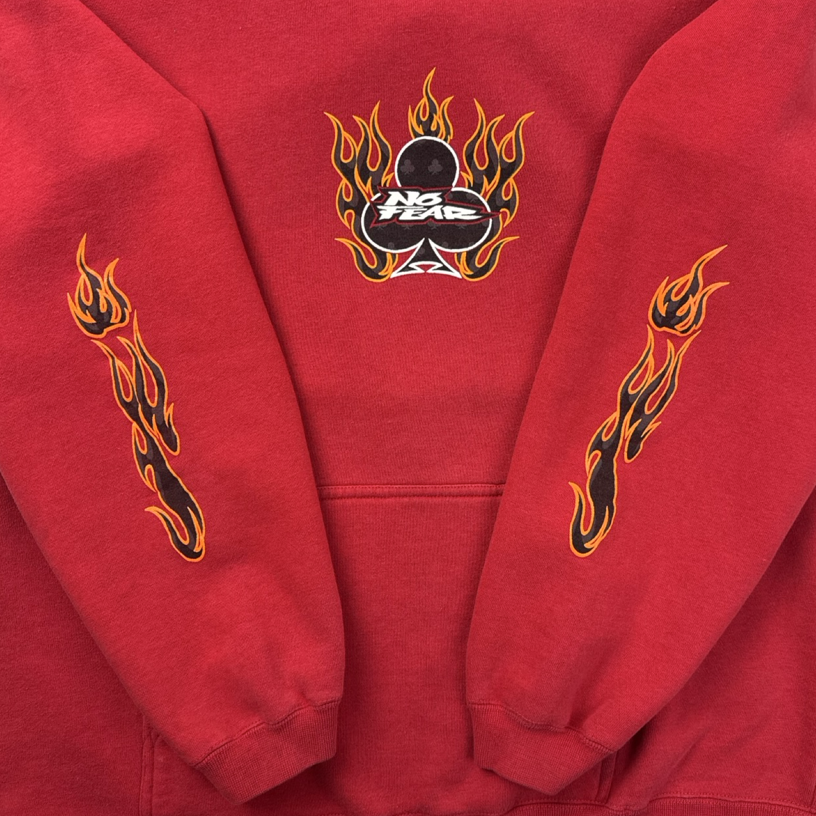 Y2K No Fear Flame Sleeve Hoodie Red