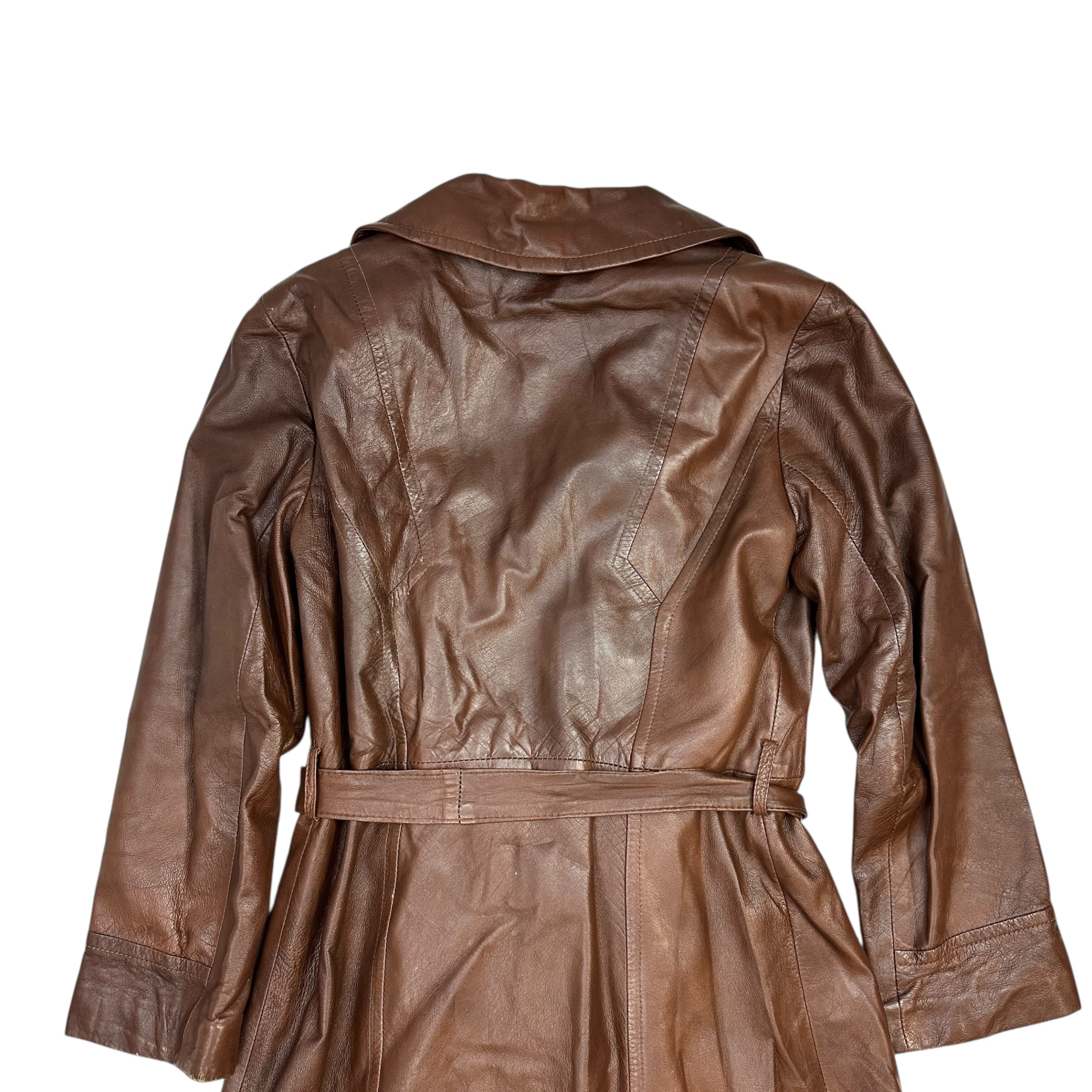 (W) Irving Posluns Leather Trench Coat Chocolate Brown