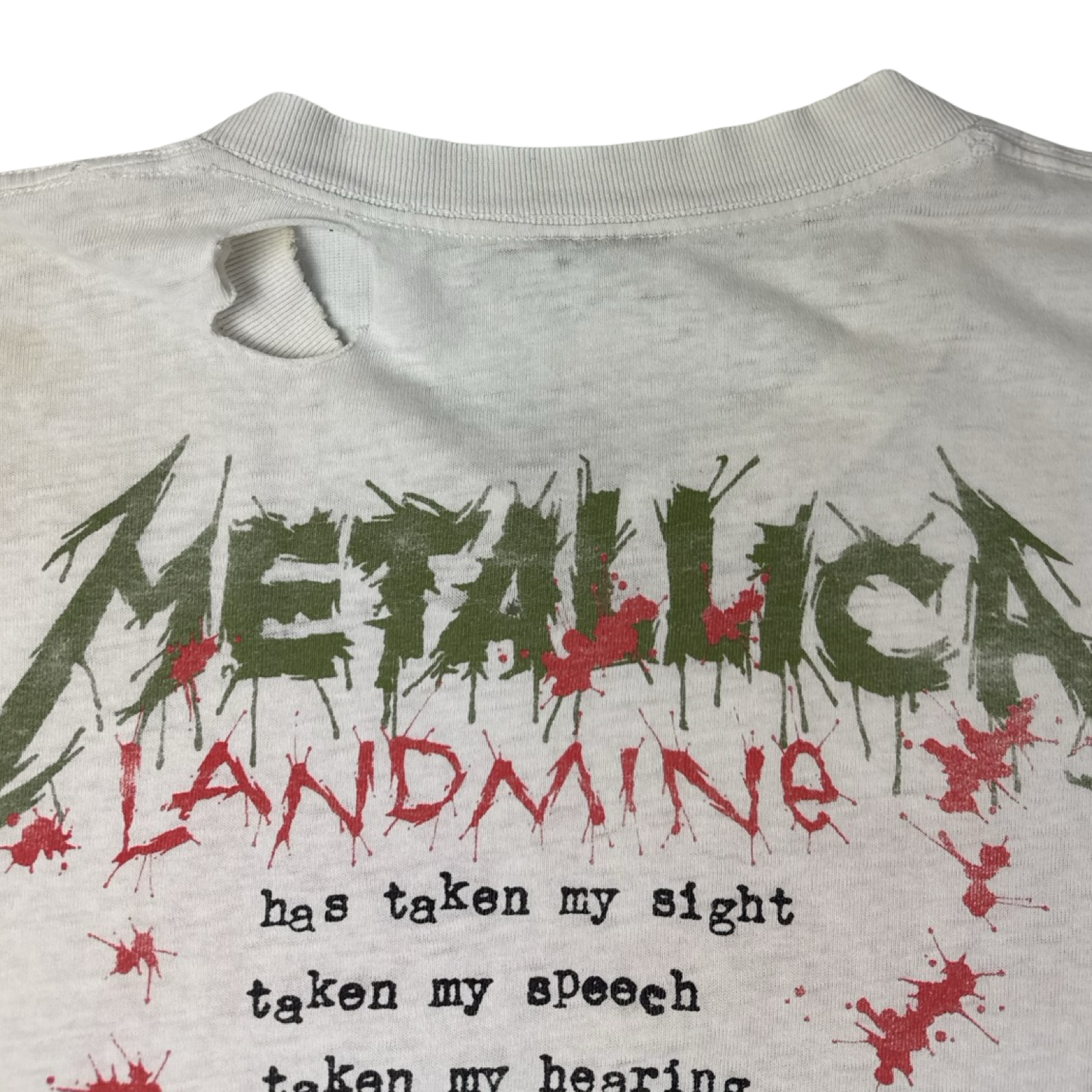 1989 Metallica ‘One’ Landmine Band T-Shirt Distressed White