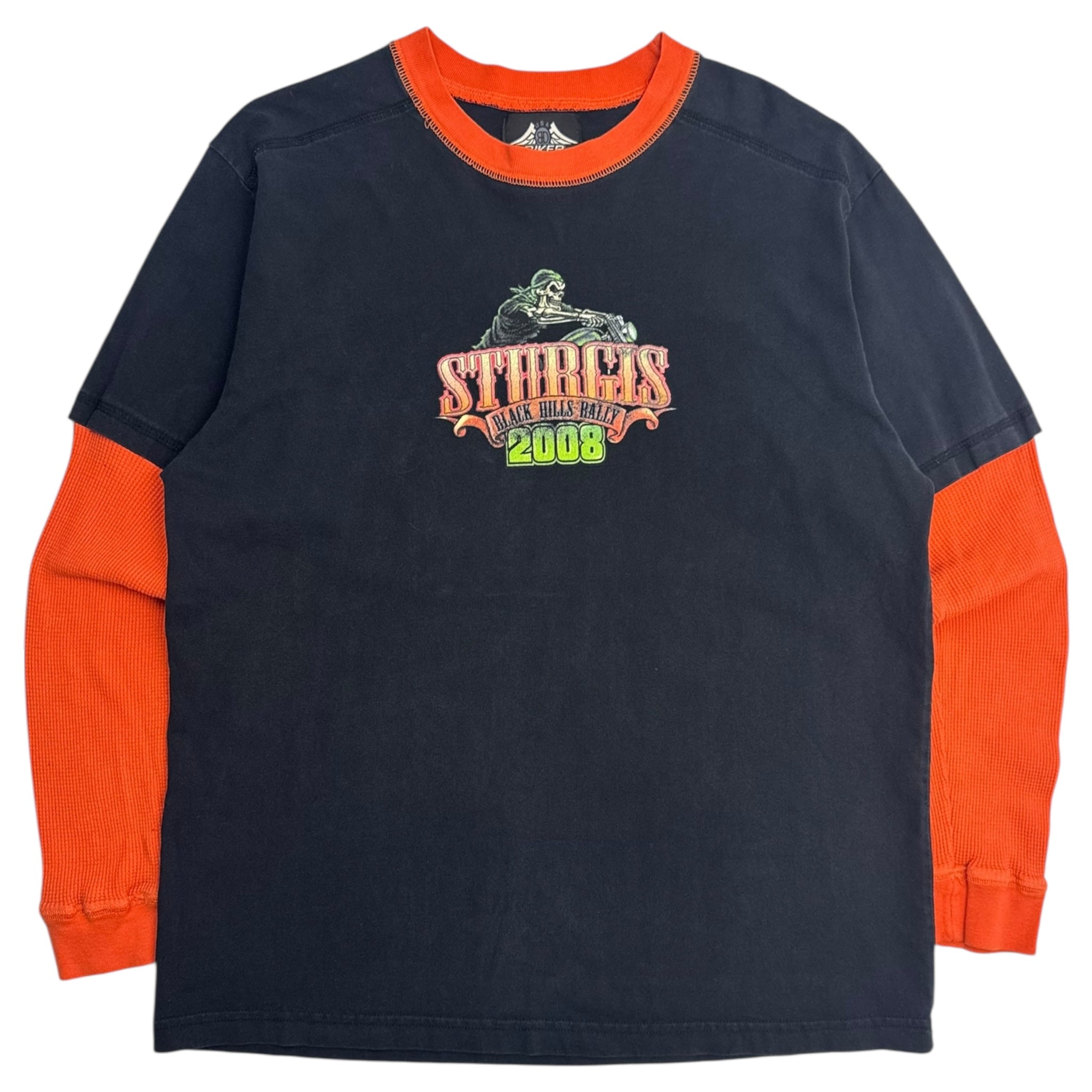 2008 Sturgis Skeleton Biker Thermal Sleeve Layered T-Shirt