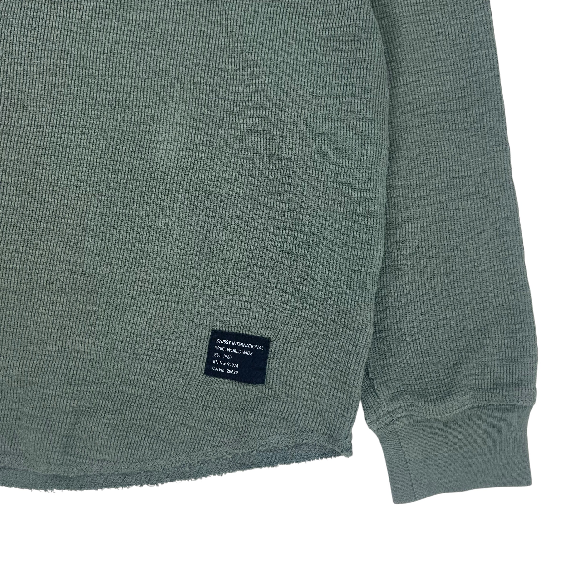 Y2K Stussy Henley Shirt Army Green