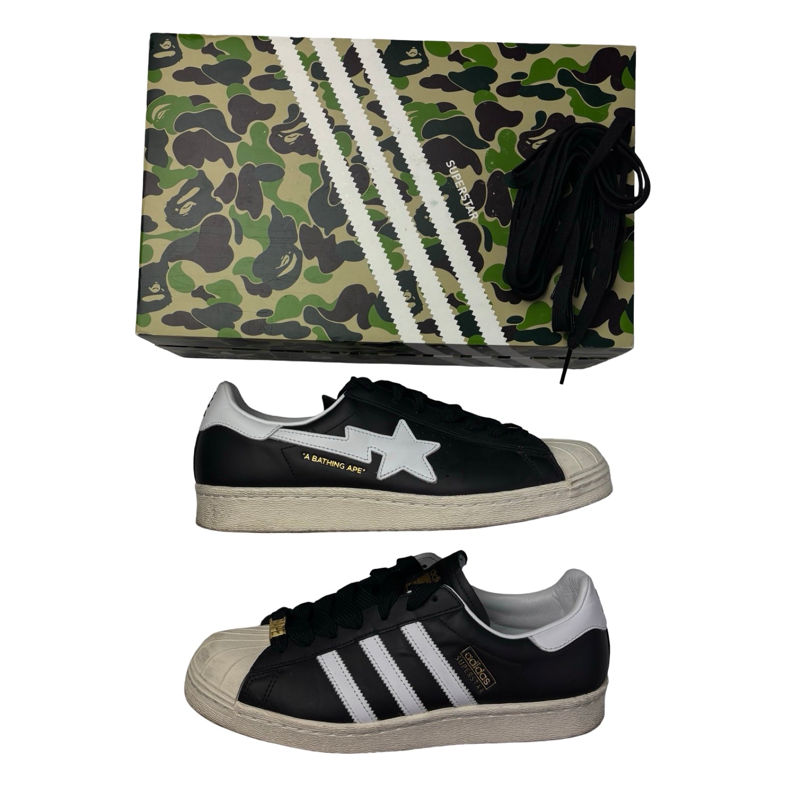 Bape x Adidas Superstar 80s Black White Gold (2022) (Used)