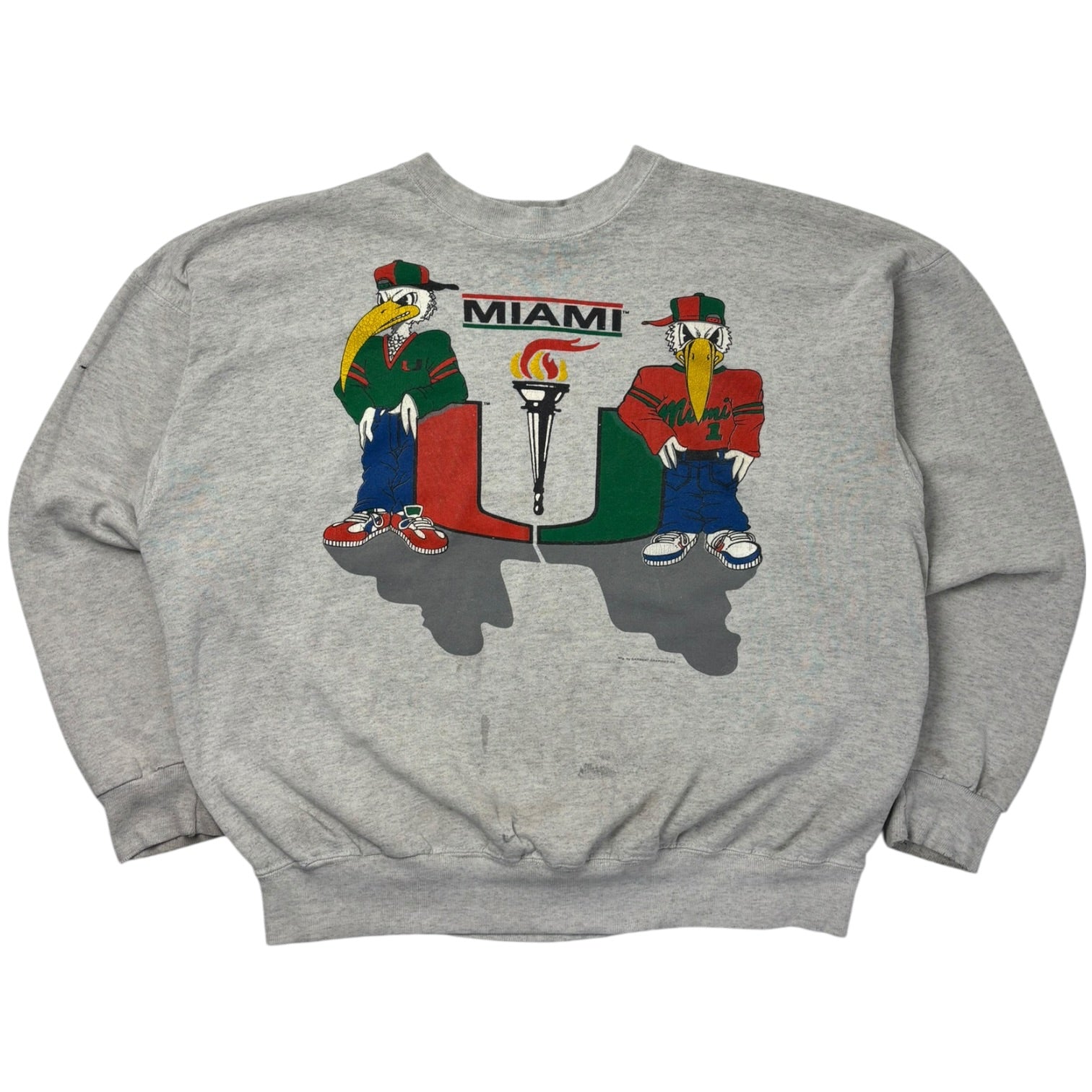 Vintage University Of Miami Hurricanes Crewneck Grey