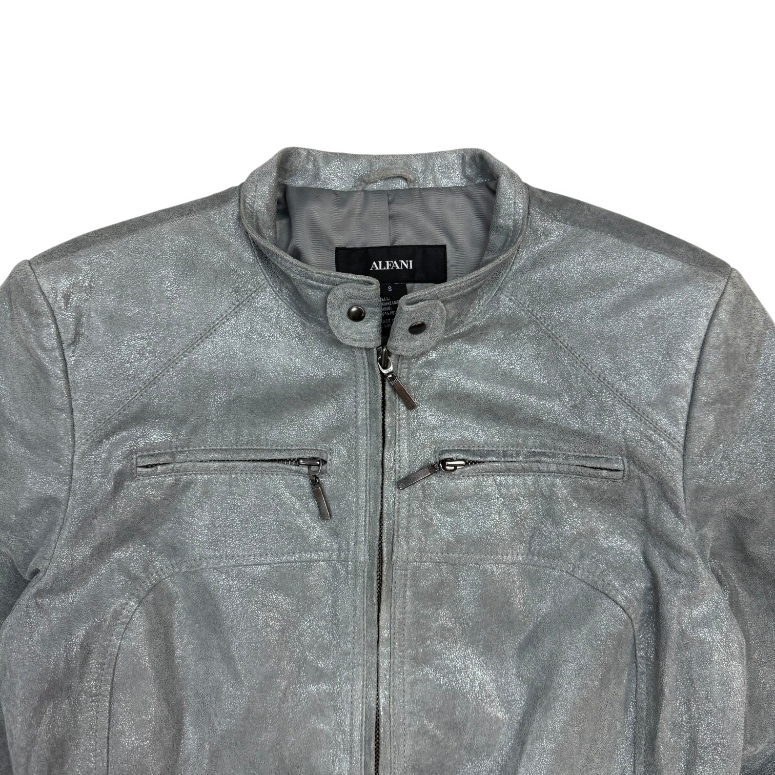 (W) Vintage Alfani Leather Jacket Metallic Grey