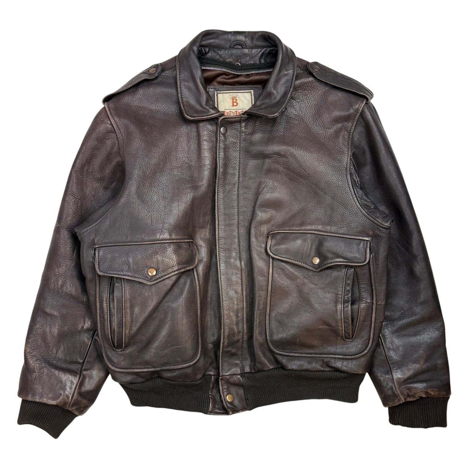 Vintage Leather Bomber Jacket Brown
