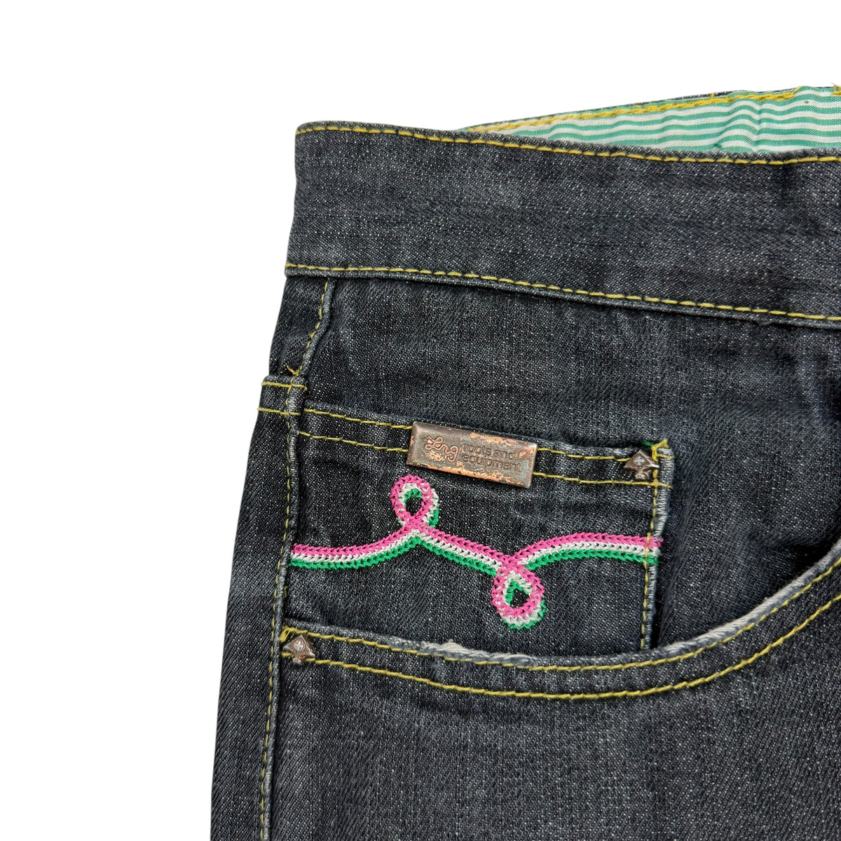 Vintage LRG Embroidered Sugar Skull Raw Denim Jeans Indigo