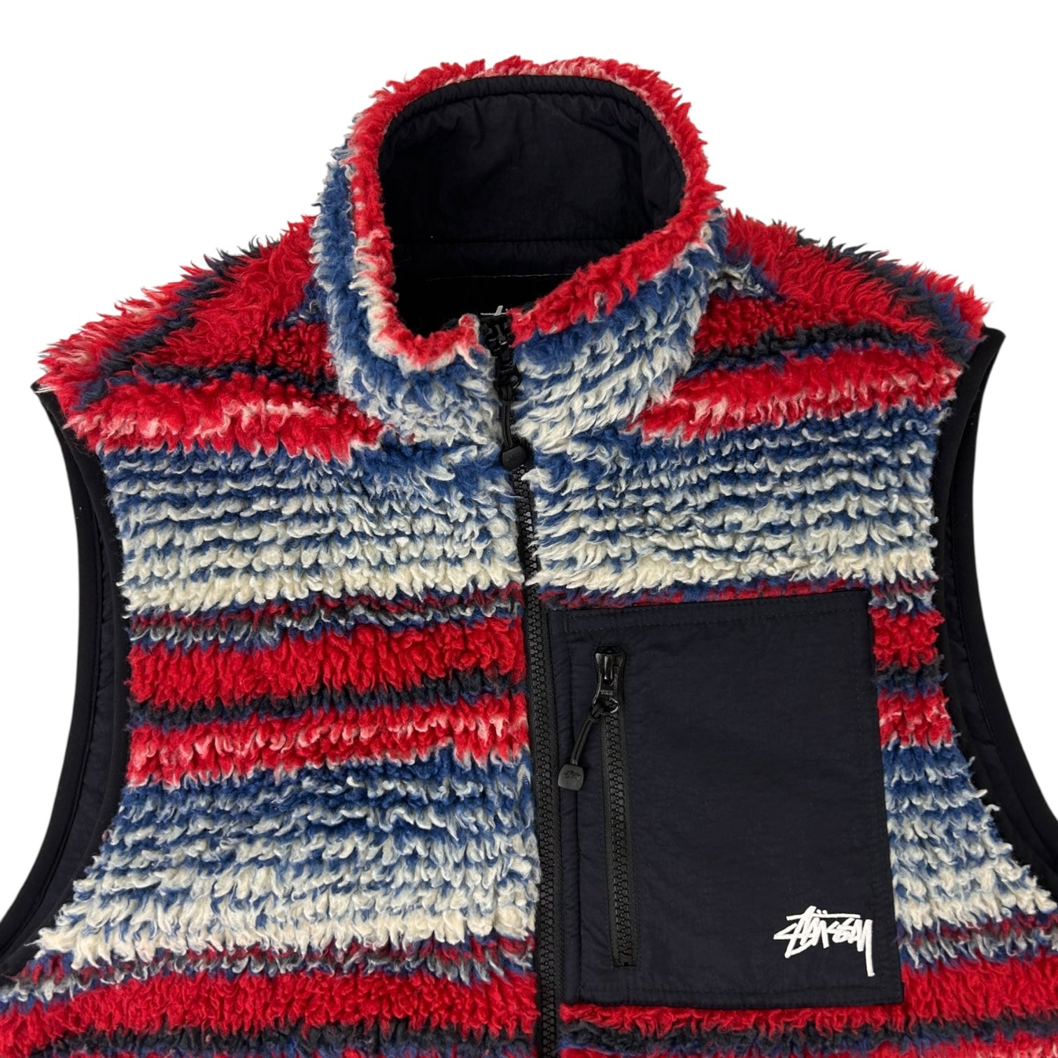 Stussy Striped Sherpa Vest Blue/Red/White