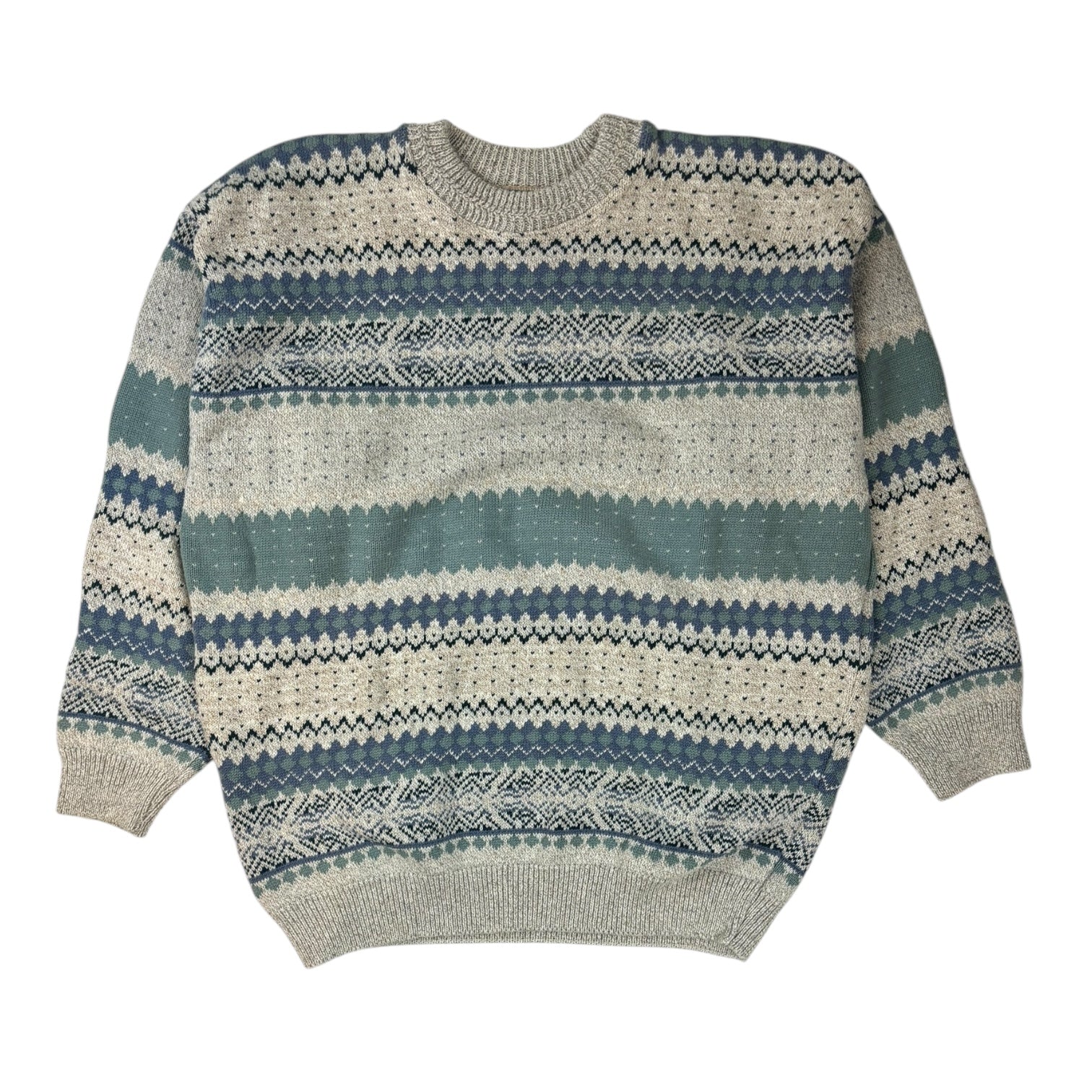 Vintage TT & Co. Sport Fair Isle Cotton Knit Sweater Cream/Blue