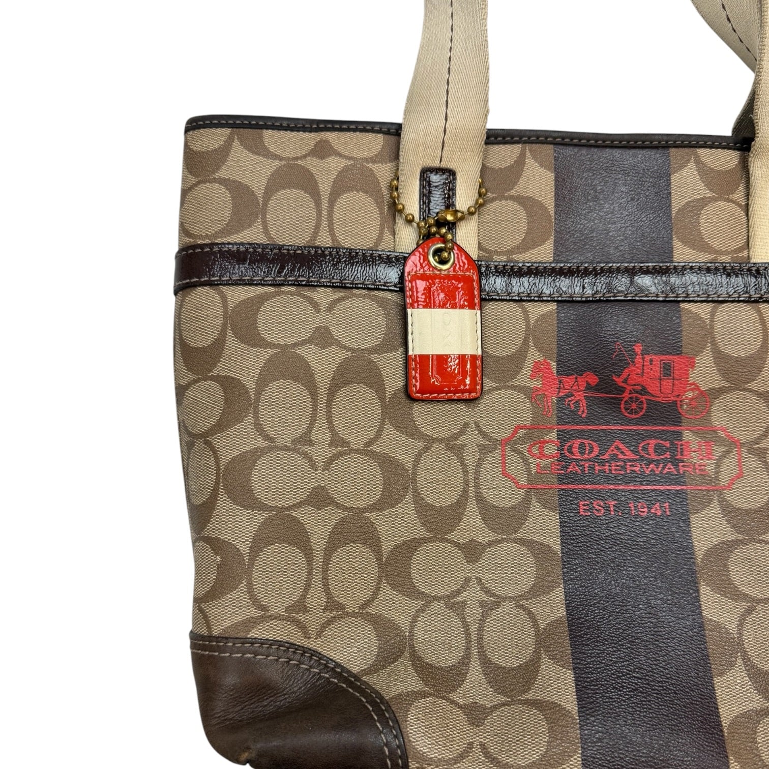 (W) Coach Heritage Stripe Bag Brown