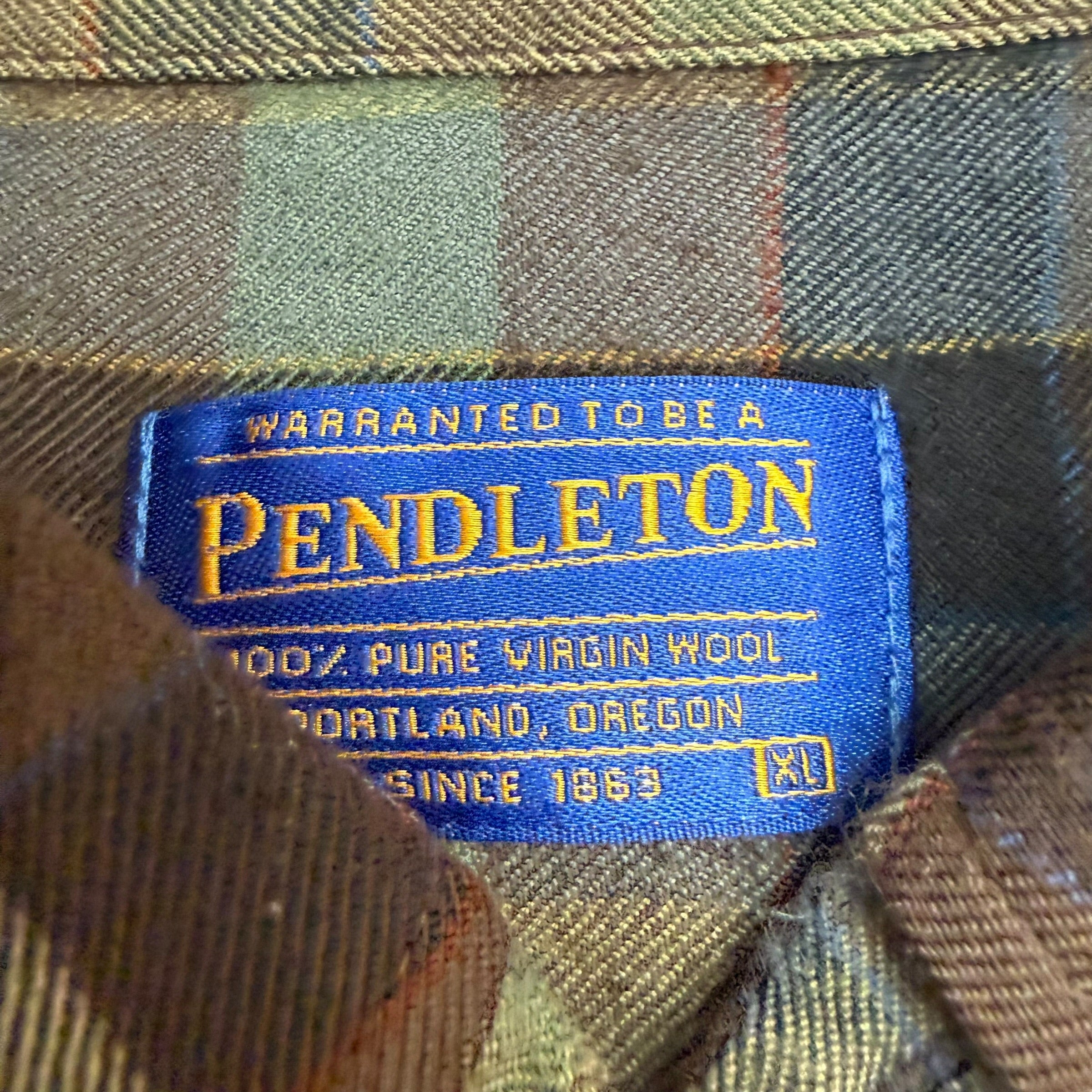 Vintage Pendleton Wool Button Up Flannel Shirt Green Plaid