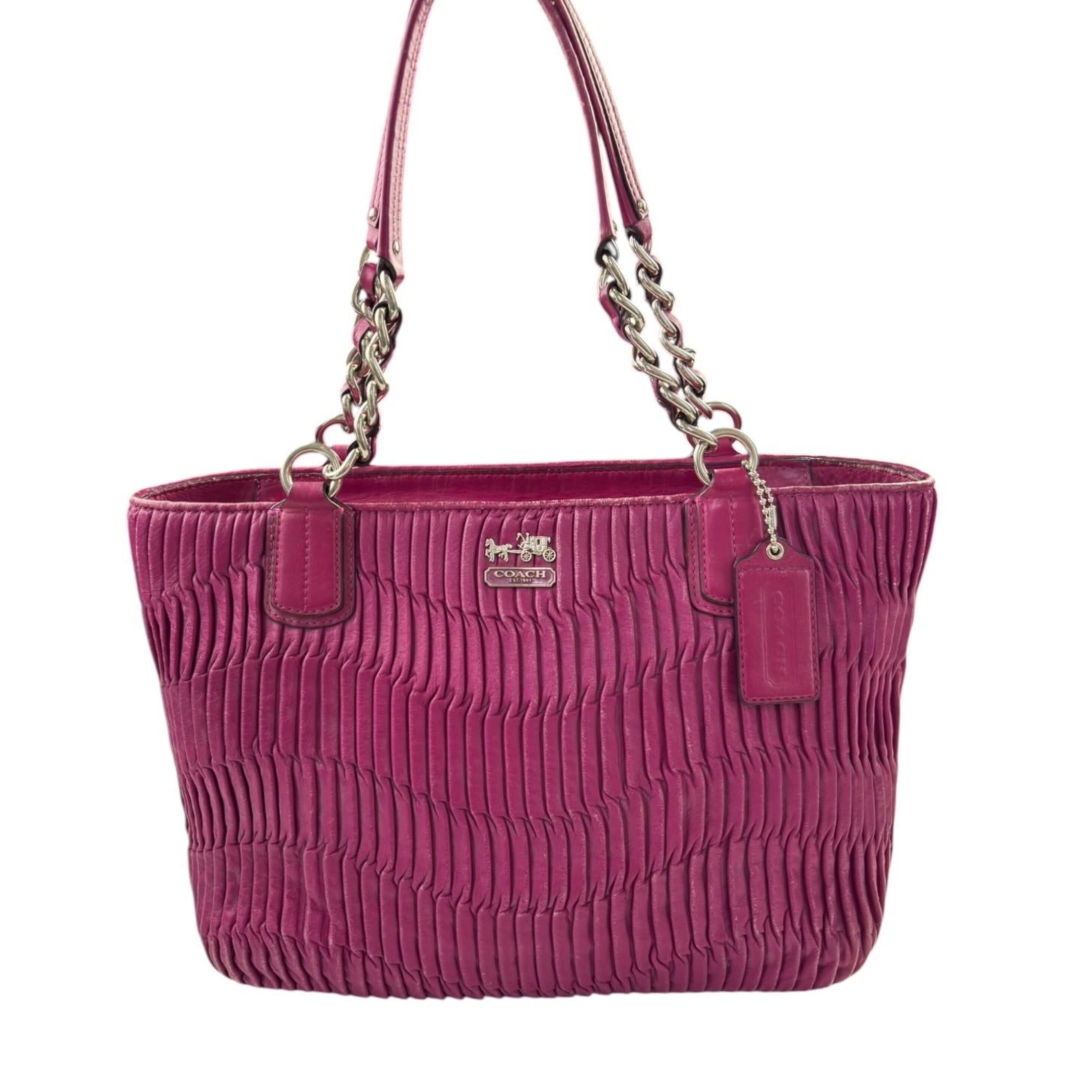 (W) Coach Madison Gathered Tote Bag Magenta