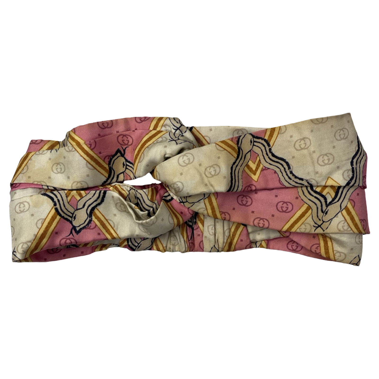 (W) Gucci Silk Headband Snake Rhombus Pink