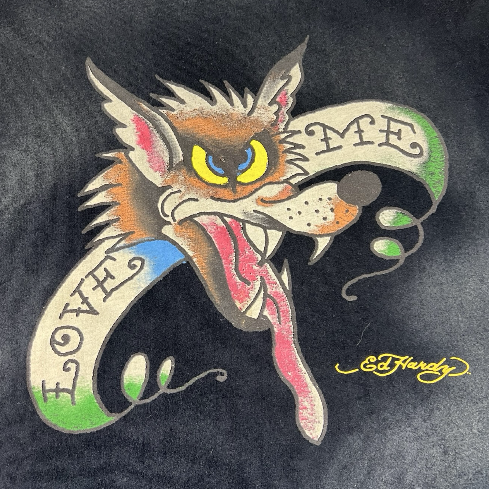 Vintage Y2K Ed Hardy Love Me Wolf Tattoo T-Shirt