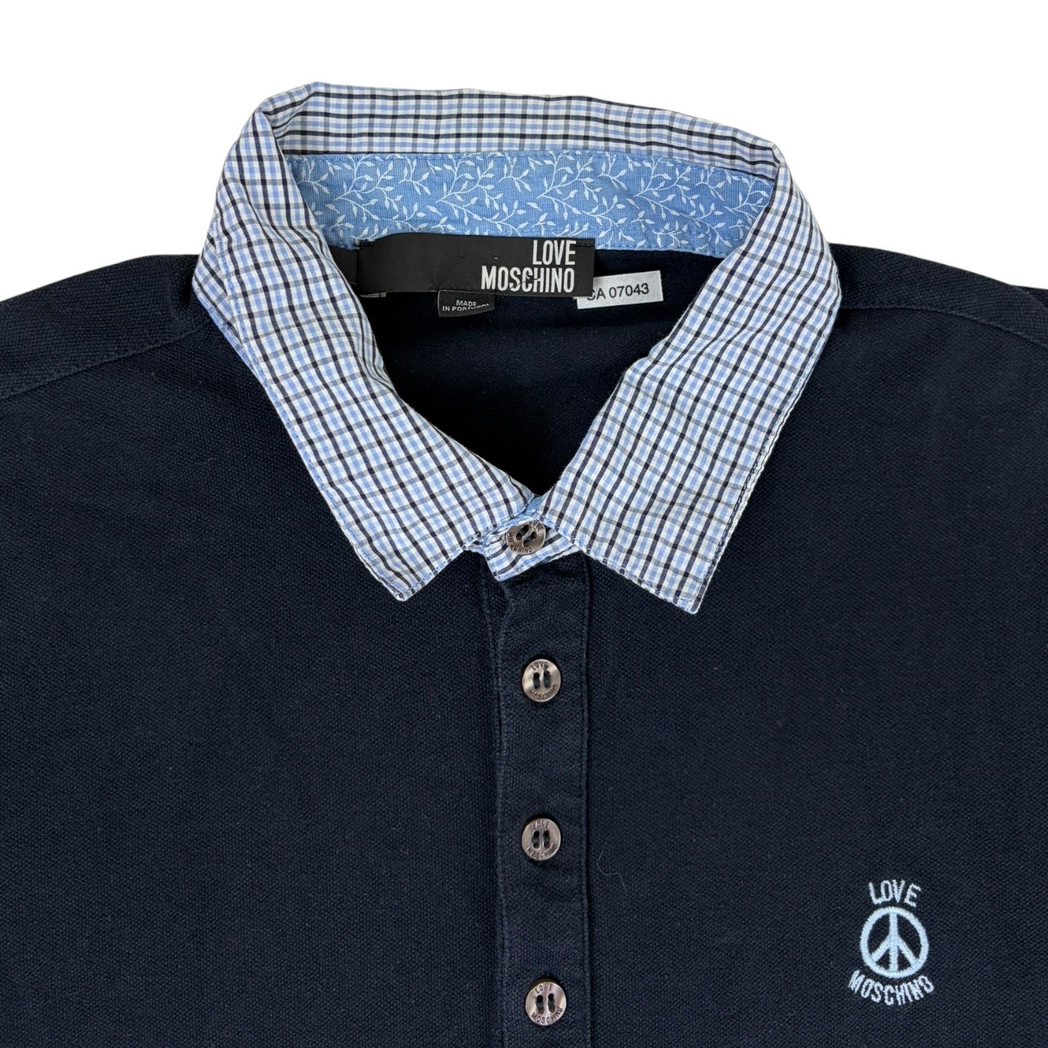 Moschino Peace Sign Pique Polo Long Sleeve Shirt Navy