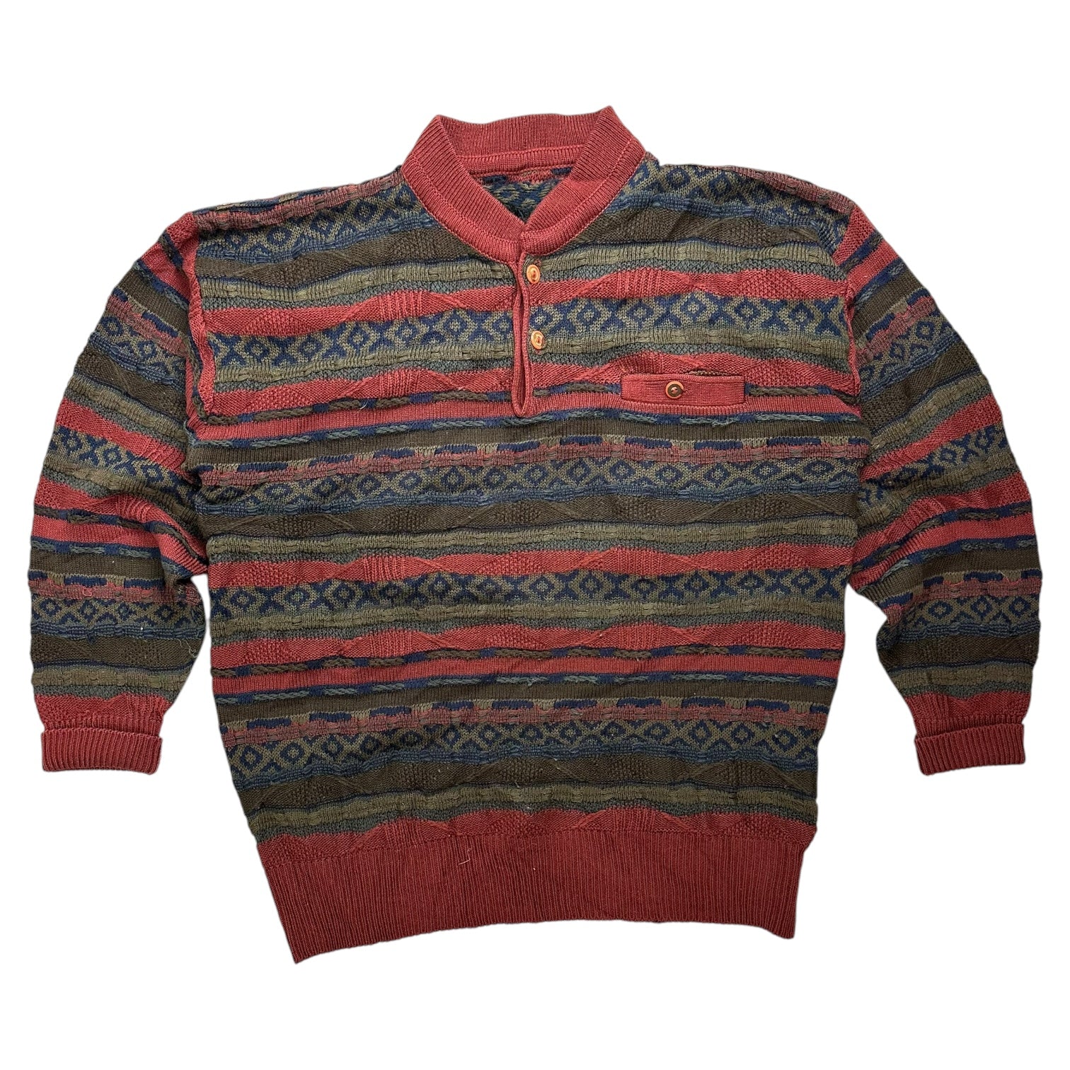 Vintage Knit Long Sleeve Polo Shirt