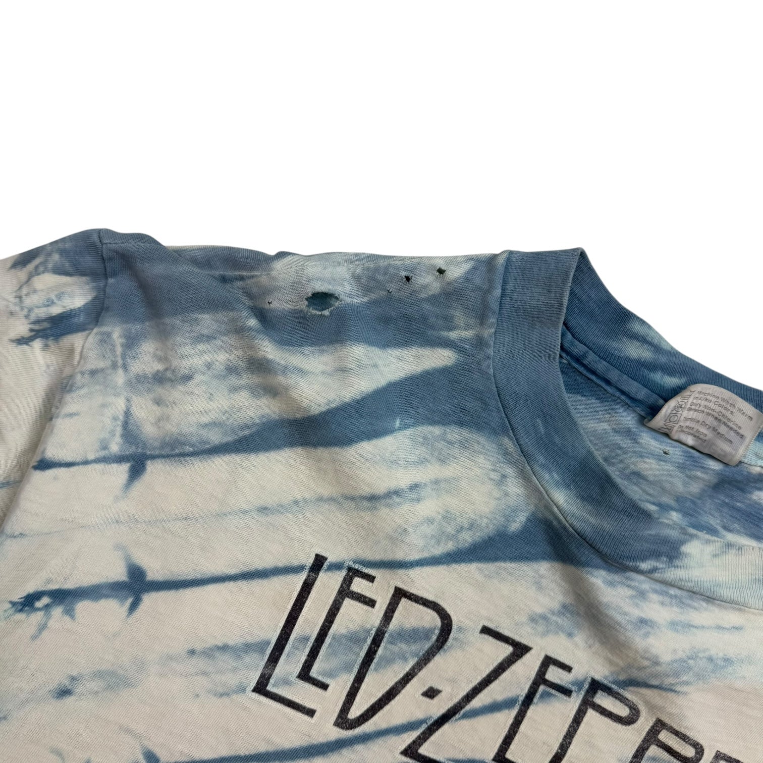 Vintage 1980s Led Zeppelin Tie Dye Tee Blue/White