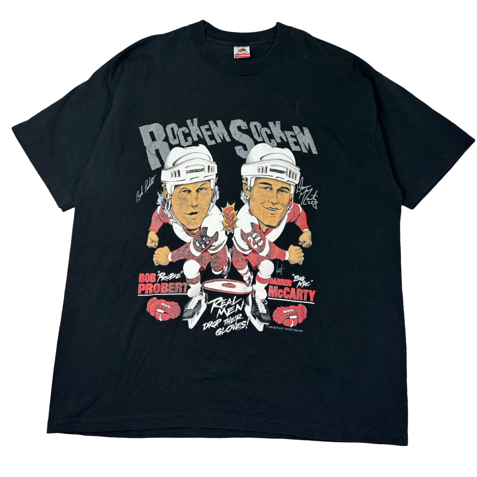 1993 NHL Detroit Red Wings Probert & McCarthy “Rock Em Sock Em” T-Shirt Black