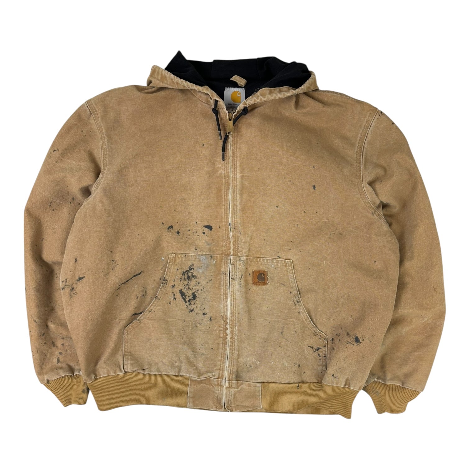 Vintage Carhartt Paint Splattered Hooded Workwear Jacket Tan