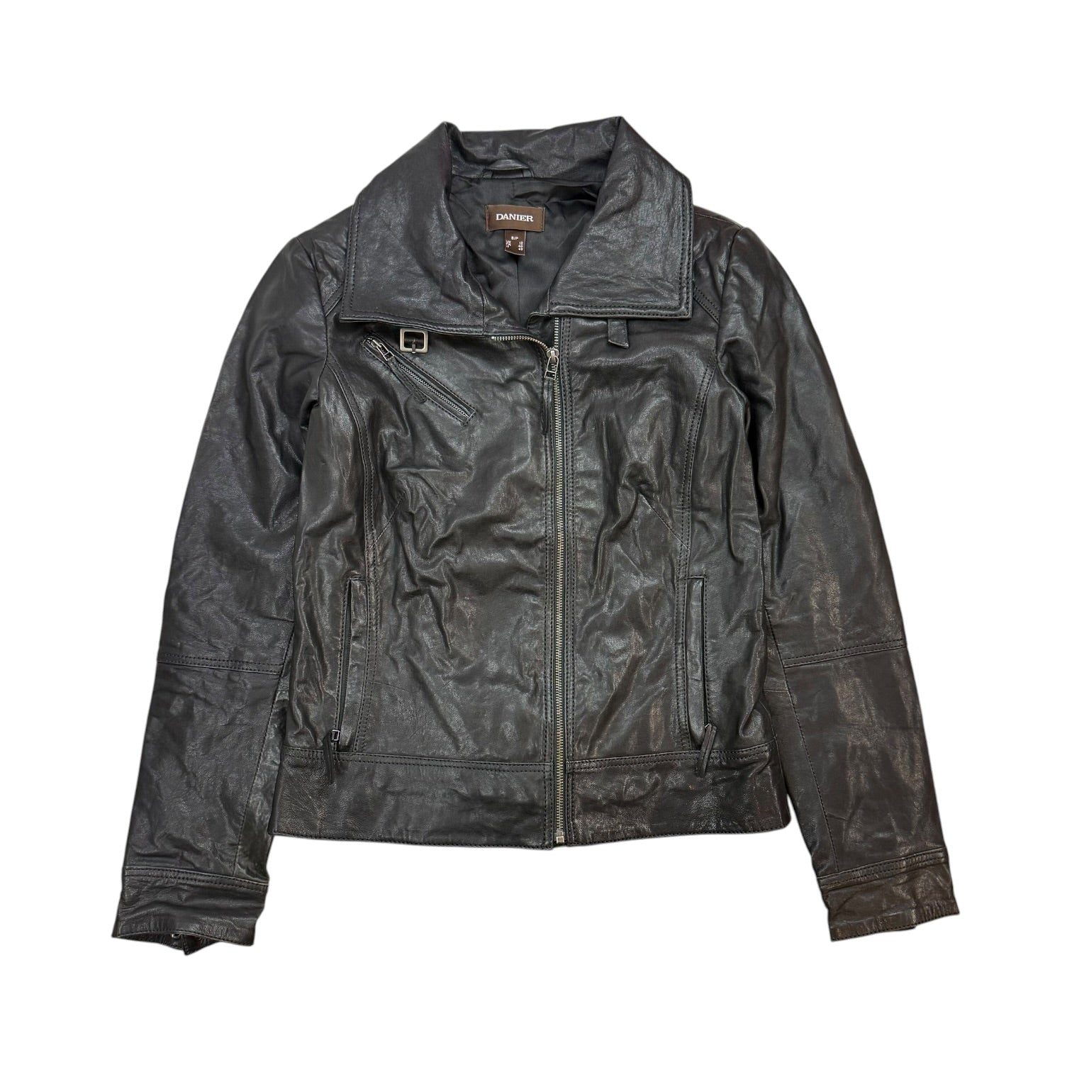 (W) Vintage Danier Leather Asymetric Zip Jacket Black
