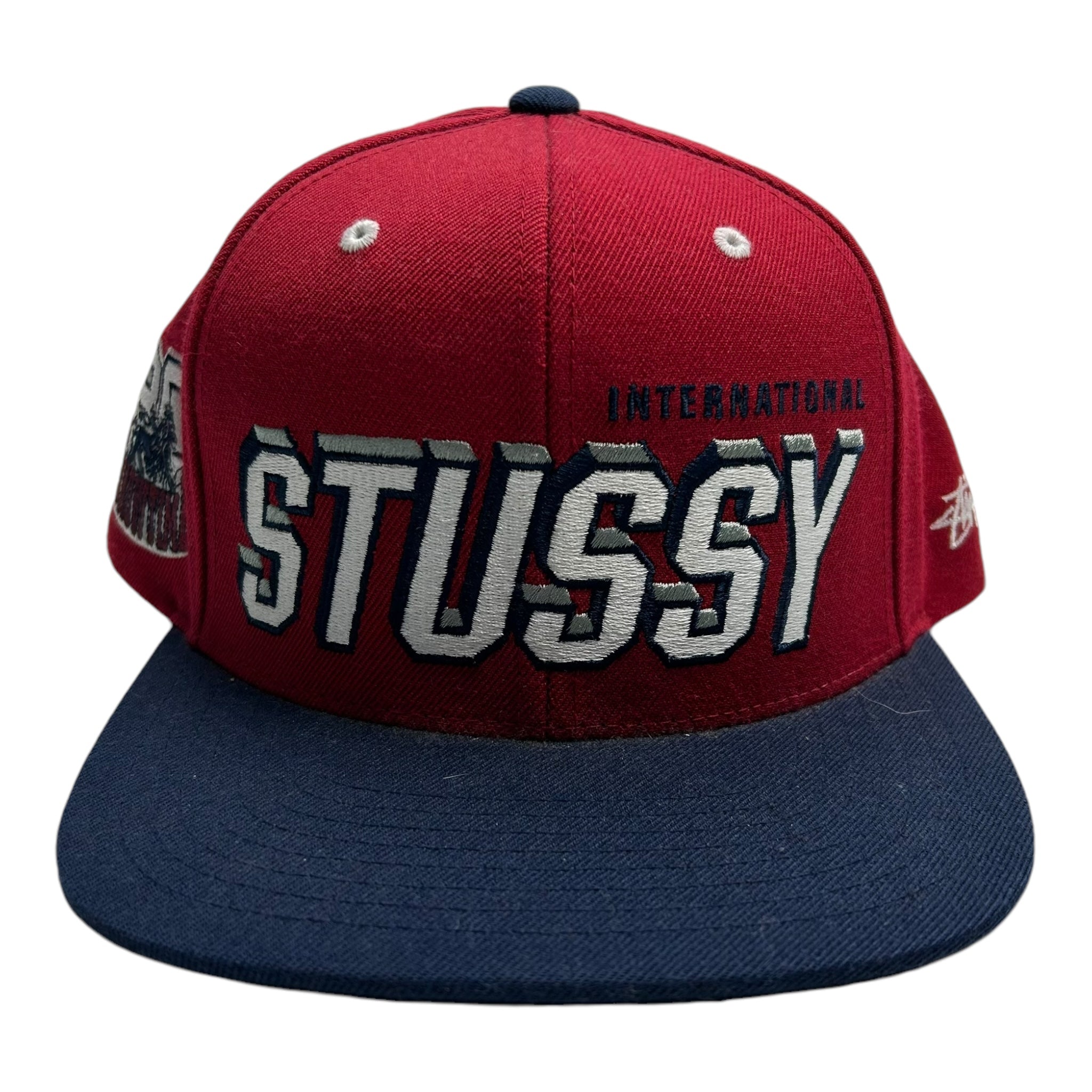 Stussy Shadow Font SnapBack Hat Red/Navy