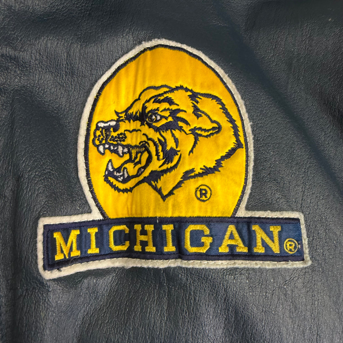 Vintage Michigan Wolverines Leather Split Colorblock Jacket Navy/Yellow