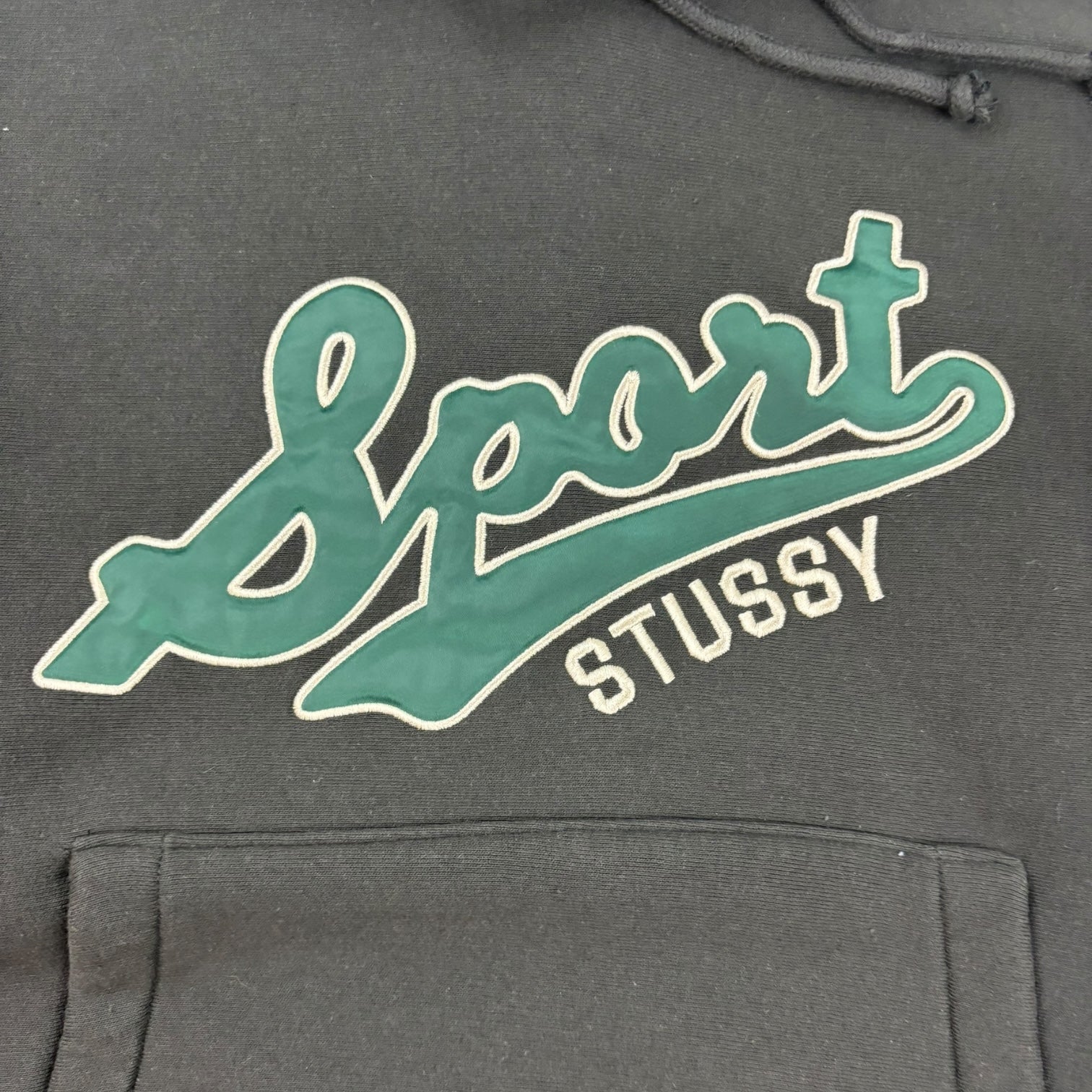 Stussy Satin Patch Oversized Hoodie Washed Black