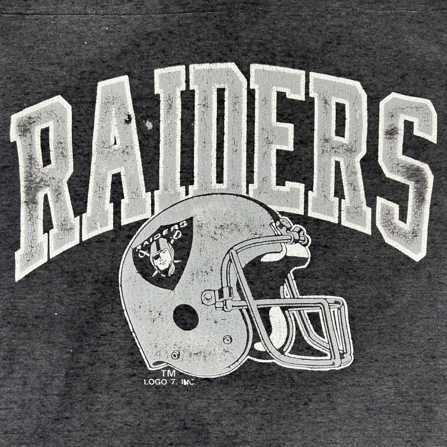 Vintage Raiders Football V-Neck 3/4 Sleeve T-Shirt Grey