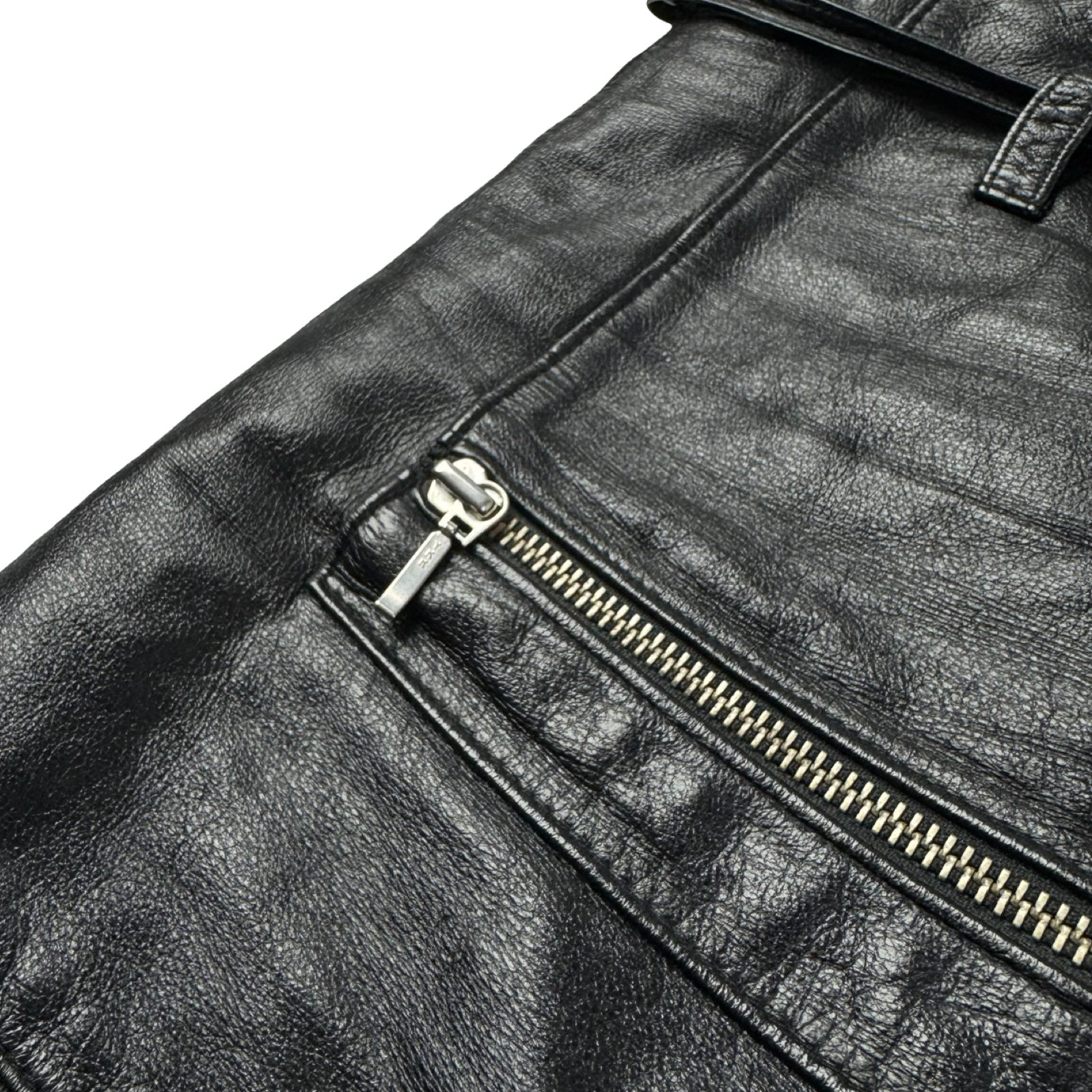 (W) Vintage 90s Danier Black Leather Zip Mini Skirt