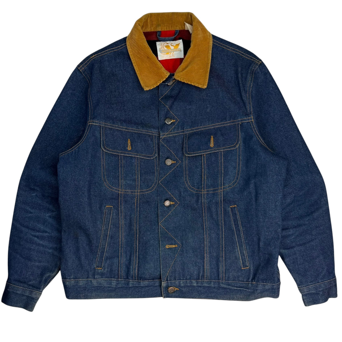 Vintage Wingars Denim Plaid Lined Trucker Jacket Blue
