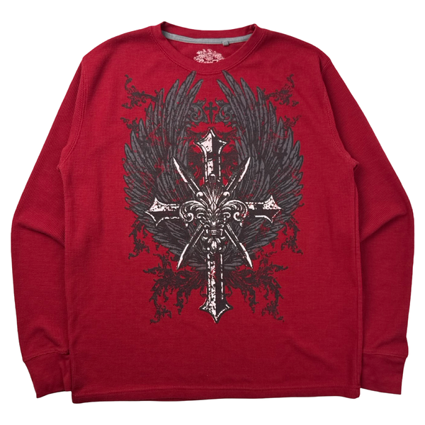 Y2K Cyber Cross Fleur-De-Lis Thermal Longsleeve Shirt