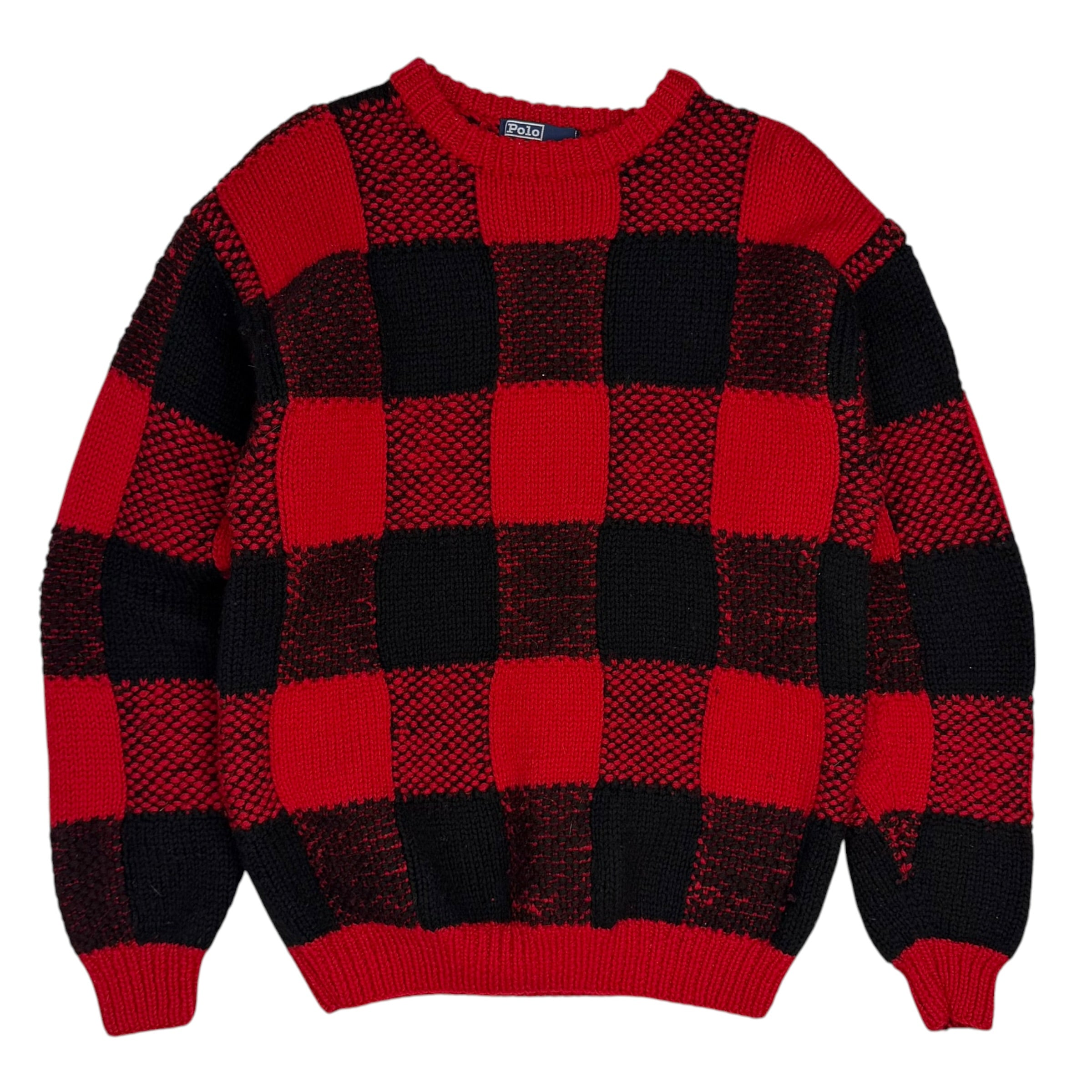 Vintage Polo Ralph Lauren Buffalo Plaid Knit Sweater Red