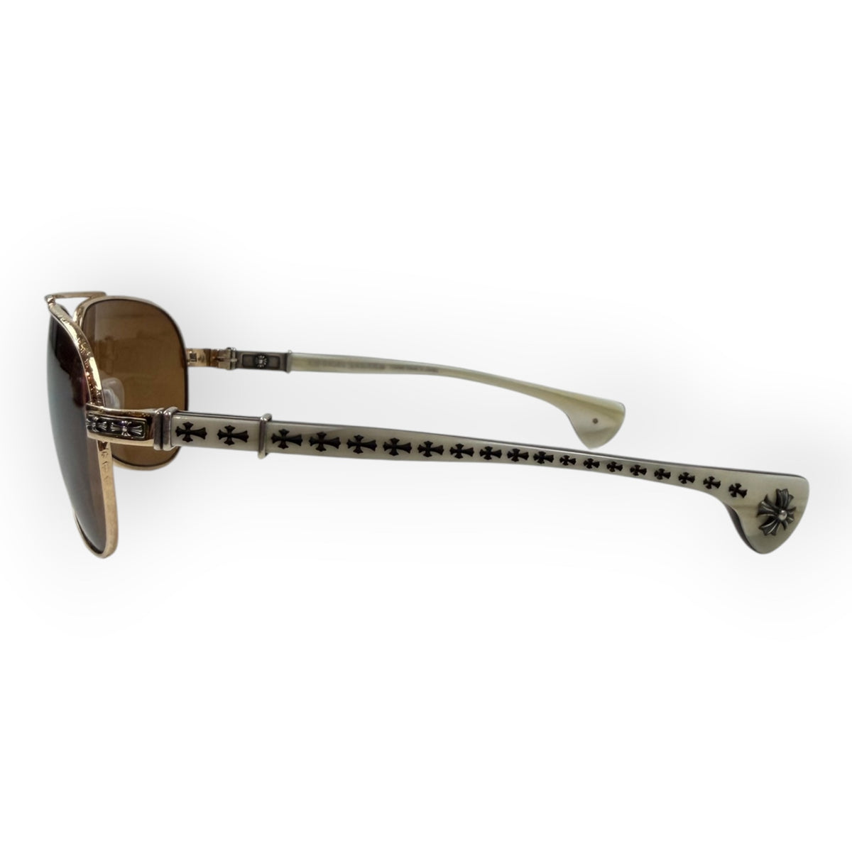 Chrome Hearts The Beast Cross Aviator SunGlasses White/Gold