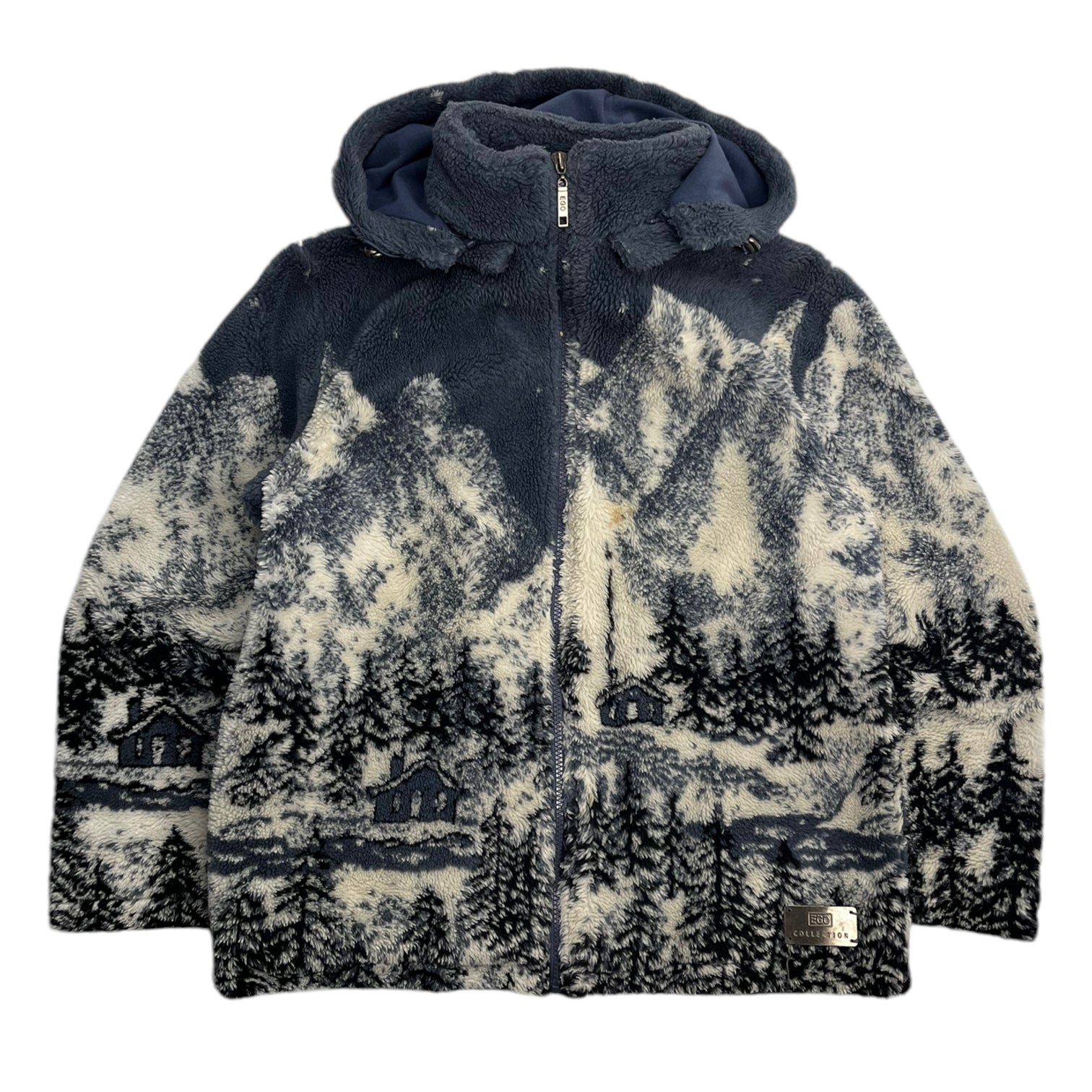 Vintage Winter Cabin Nature Hooded Fleece