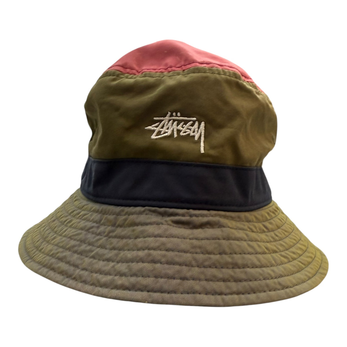 Stussy Colour Block Nylon Bucket Hat Olive/Red