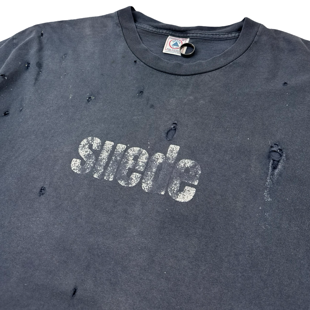1996 Suede Coming Up Distressed Band T-Shirt Faded Black